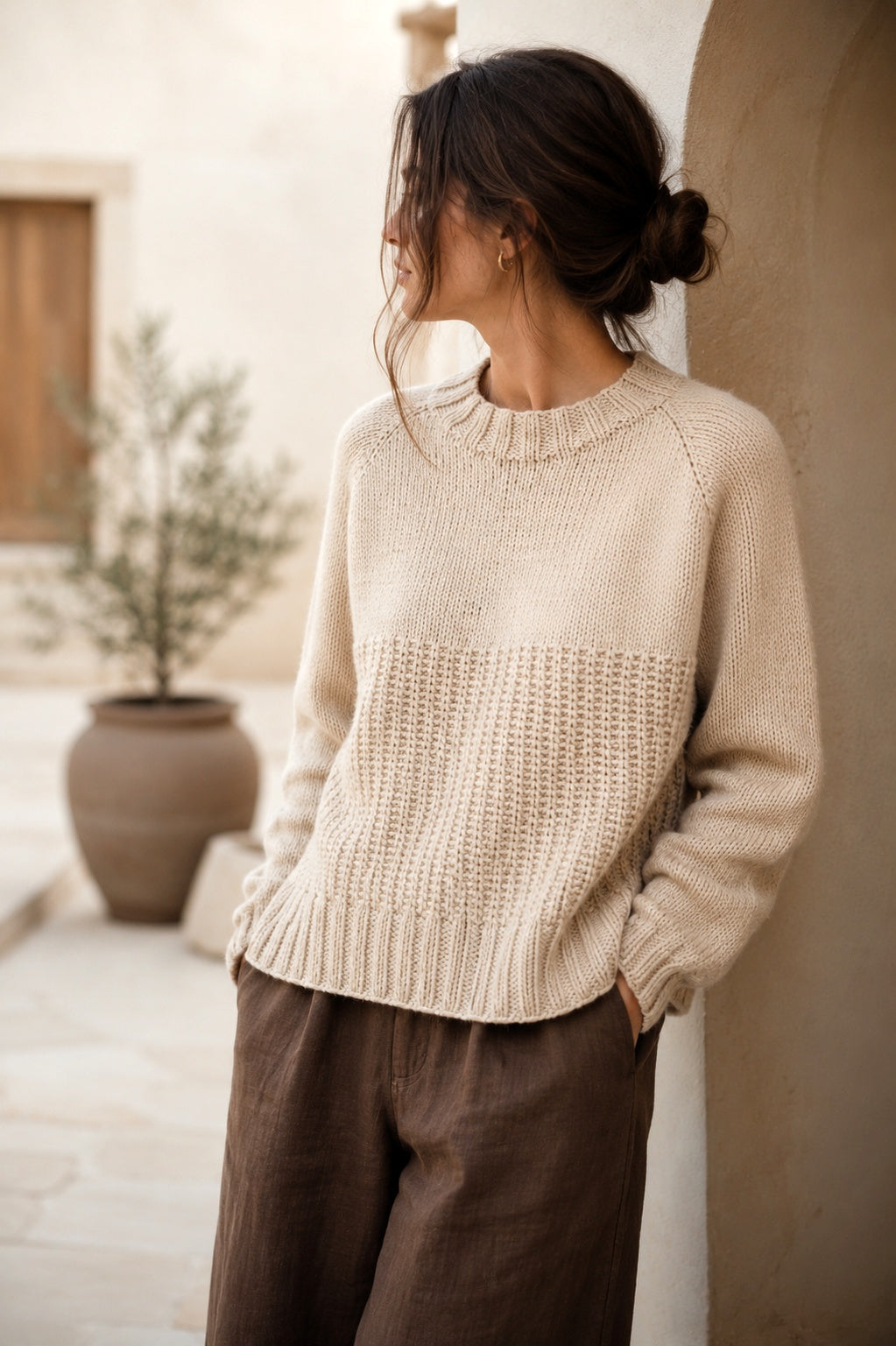 texture raglan sweater easy knit pattern Linen sweater knitting pattern
