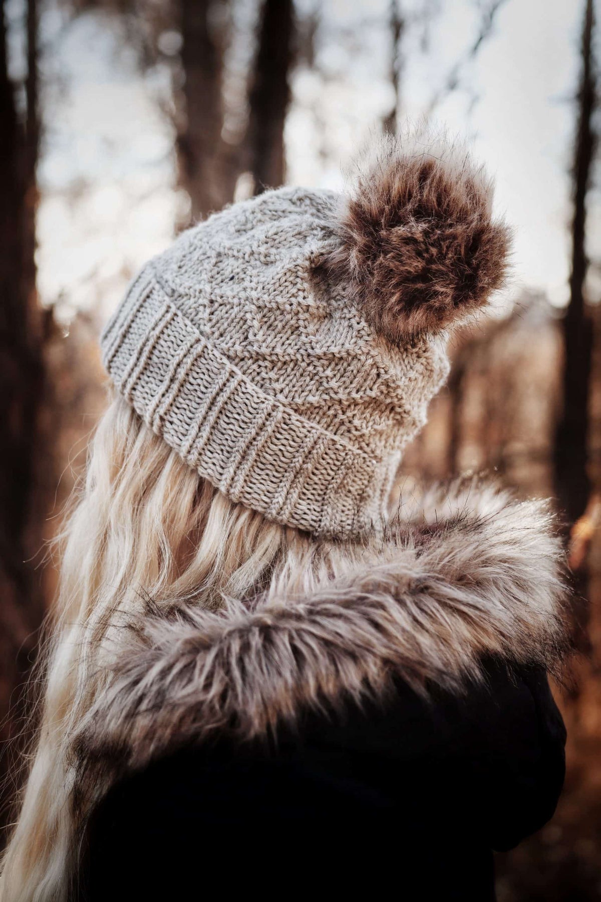 Cream knitted beanie with ribbed brim and textured body - Harbor Beanie knitting pattern by Darling Jadore