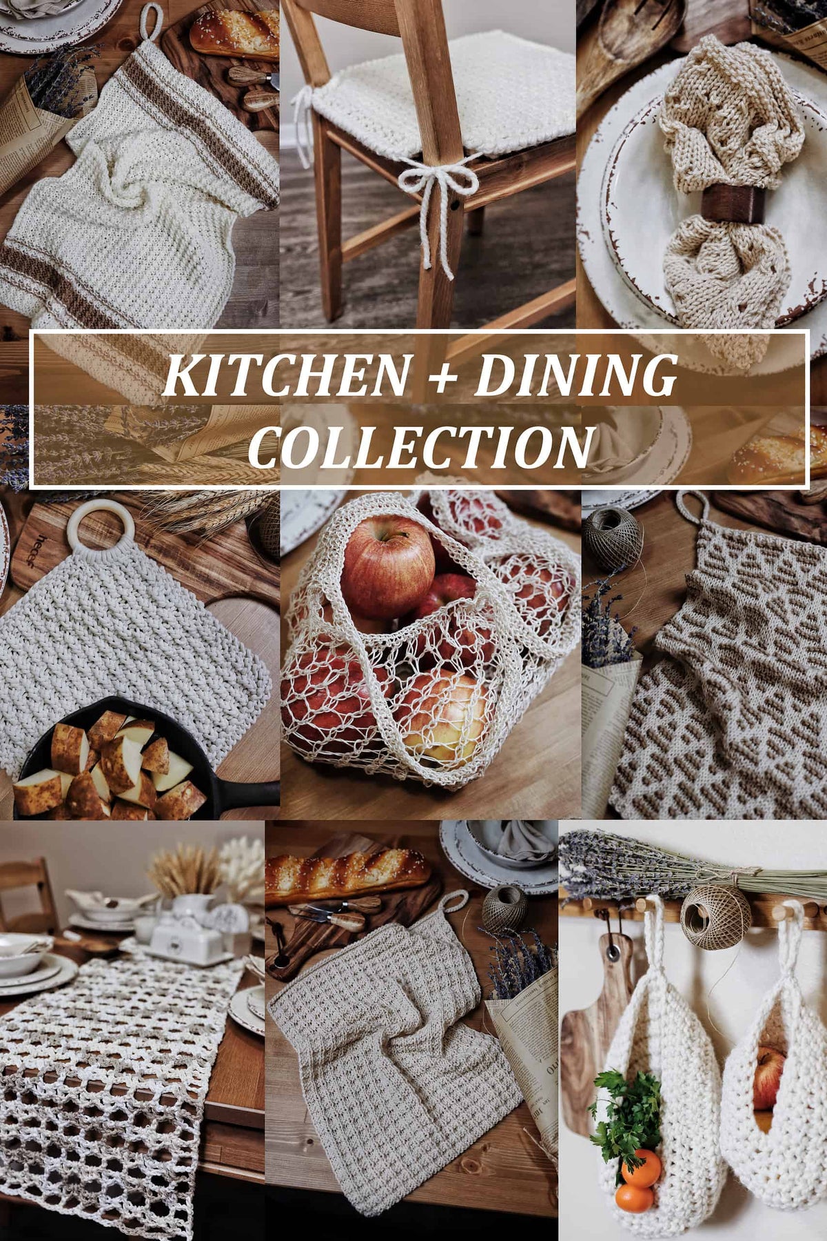 Cozy kitchen dining scene with handmade knitted and crocheted items - Darling Jadore kitchen collection patterns