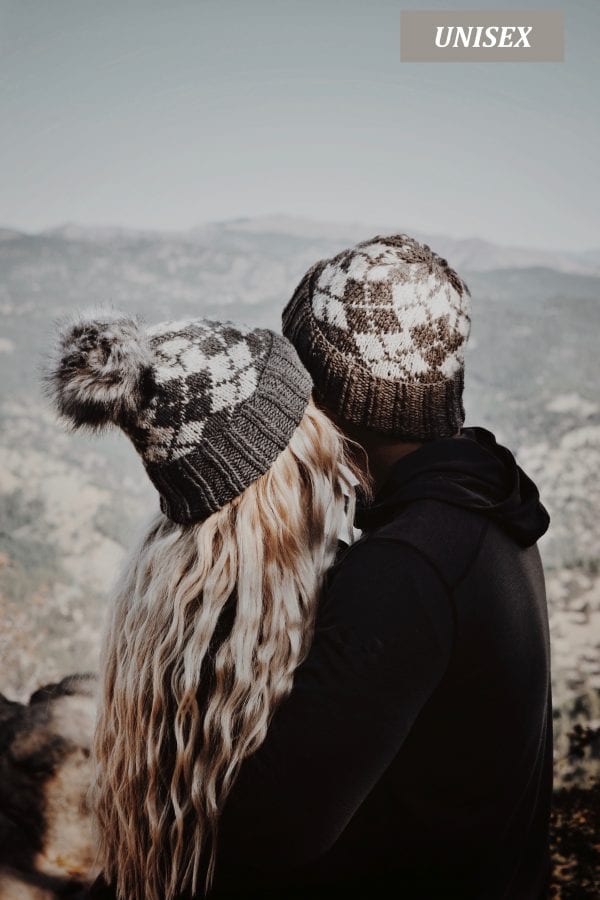 Knitted cypress beanie in cream yarn with argyle colorwork pattern - unisex hat knitting pattern by Darling Jadore