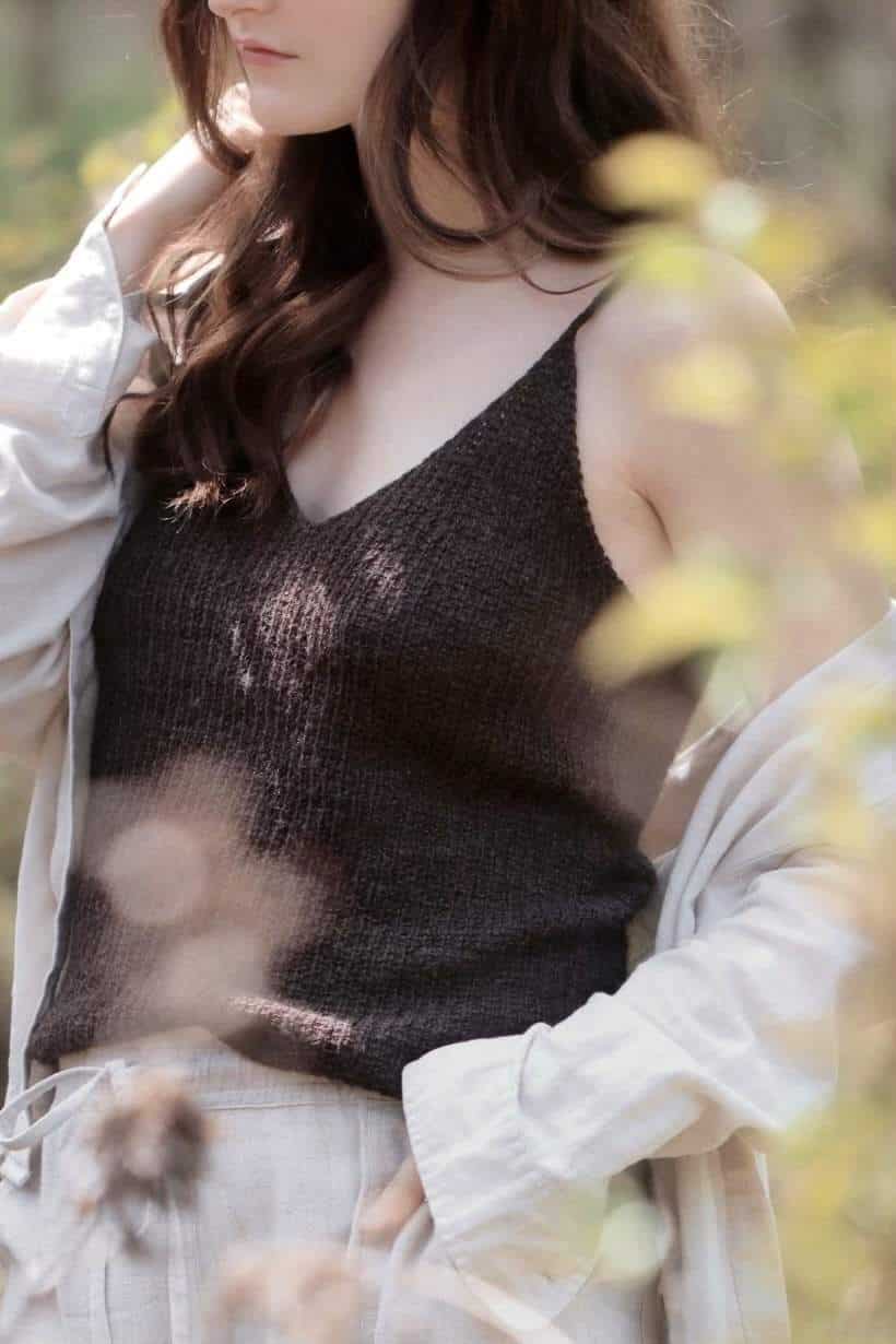 Cami knit pattern with all-over woven texture and soft drape detail