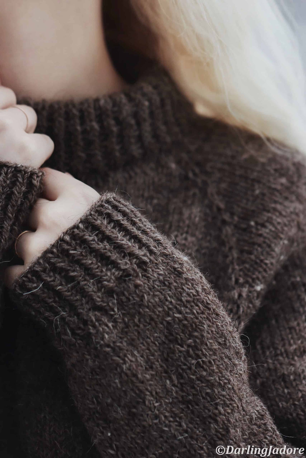 Cream chunky knit raglan pullover sweater with ribbed neckline - Weekend Sweater knitting pattern by Darling Jadore