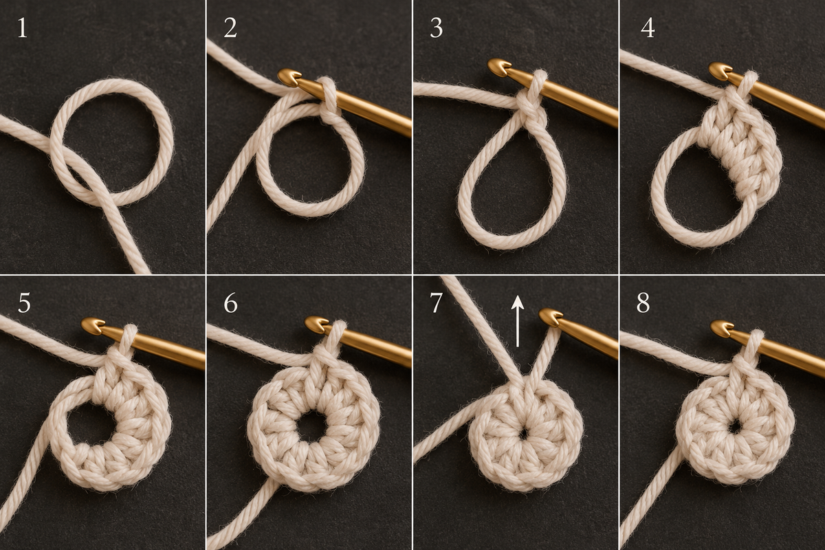 How to crochet a magic ring step by step, magic circle photo tutorial, Darling Jadore