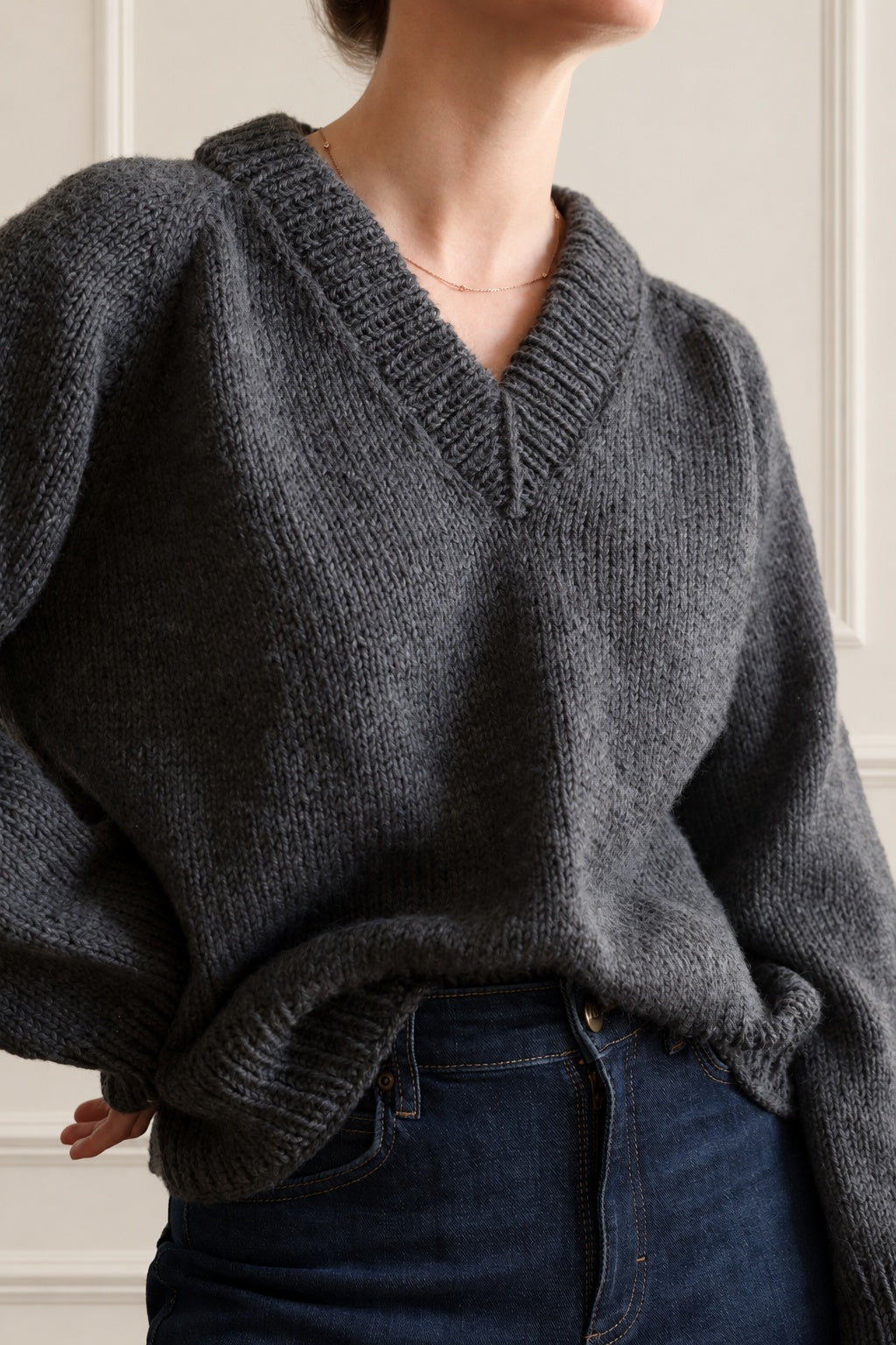 Autumn Sweater V-neck raglan pullover knitting pattern by Darling Jadore
