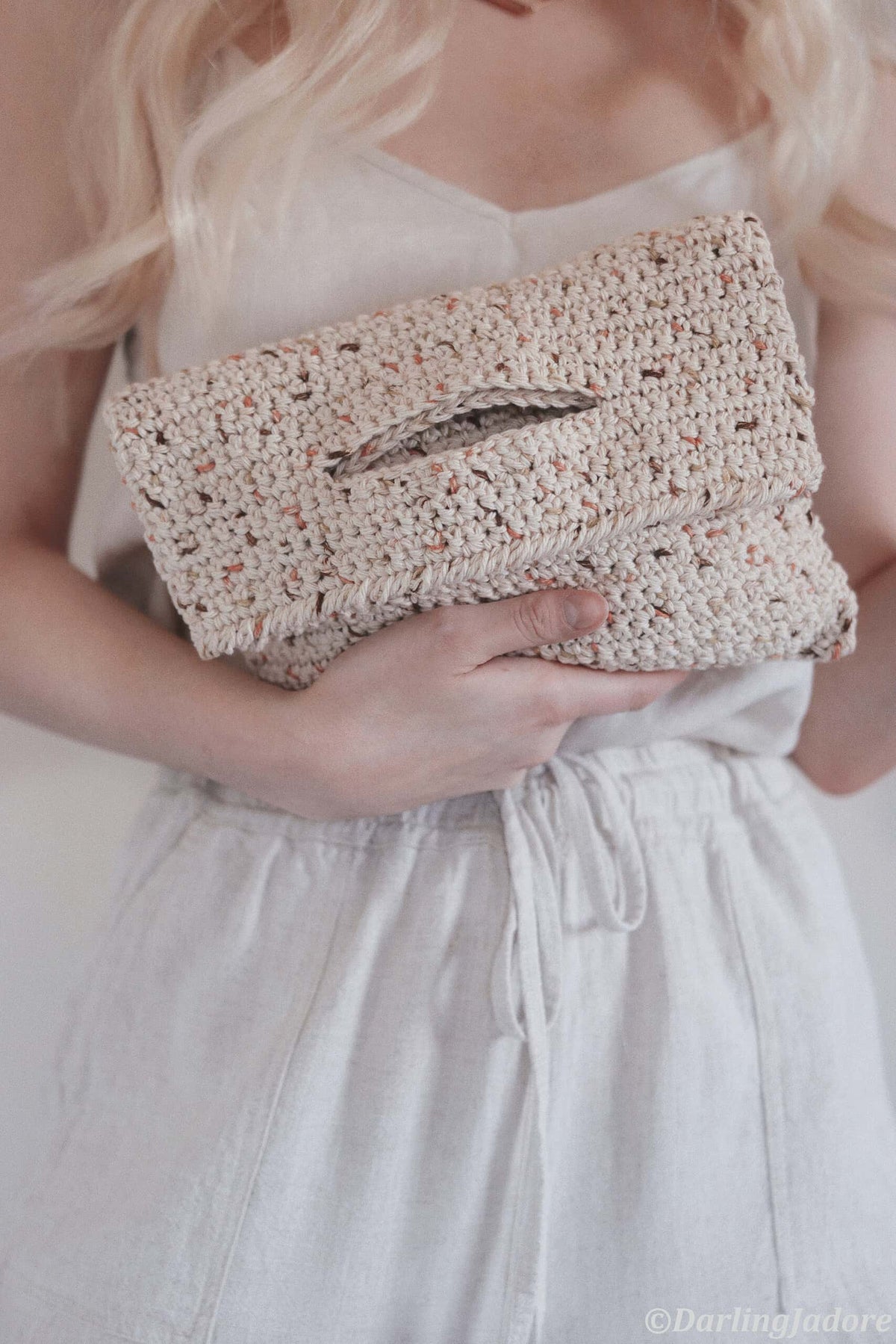Beginner-friendly crochet tote pattern - The Sonoma Bag shown with everyday essentials