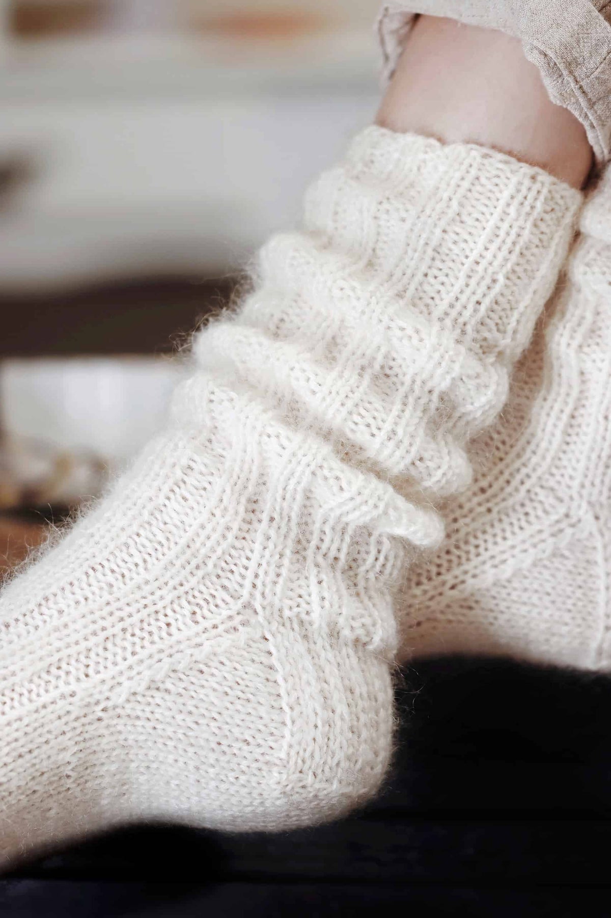 Classic ribbed socks knitting pattern detail showing timeless design
