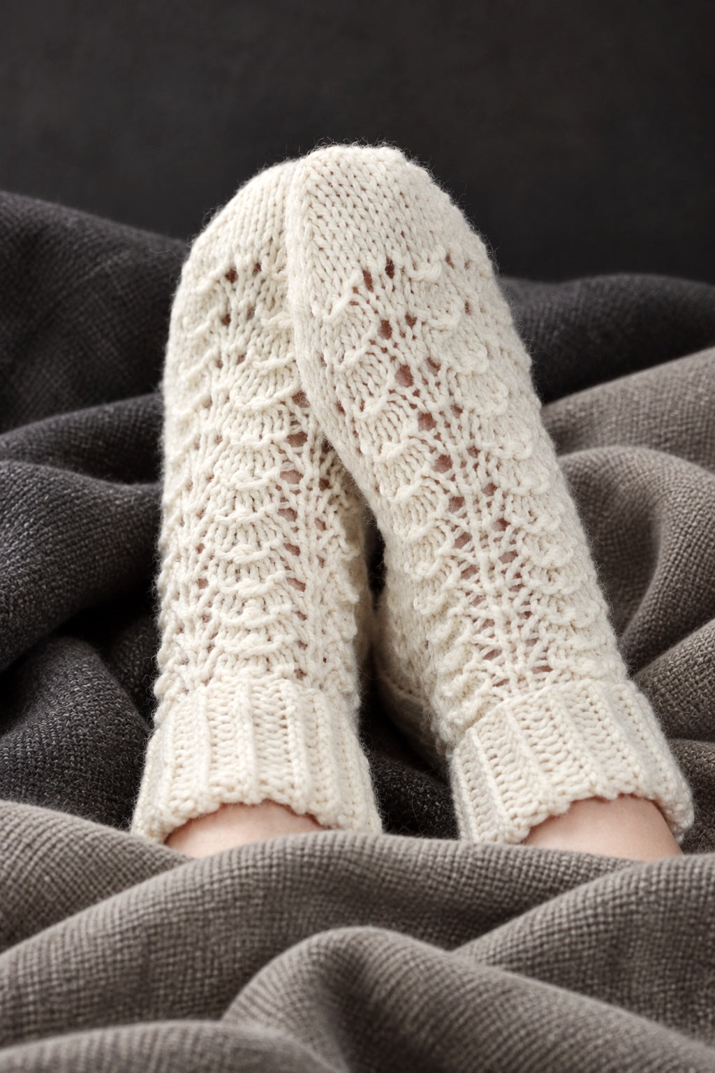 chunky knit socks knitting pattern fold over lace knit womens socks worsted weight socks Arctic Socks