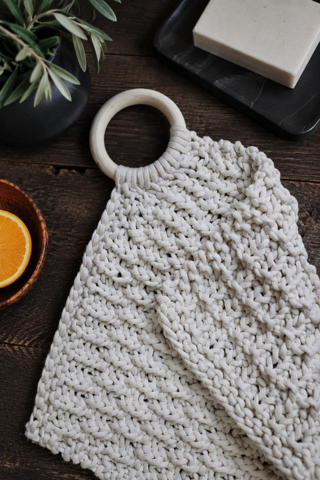 knit towel wooden ring knitting pattern trivet Acre