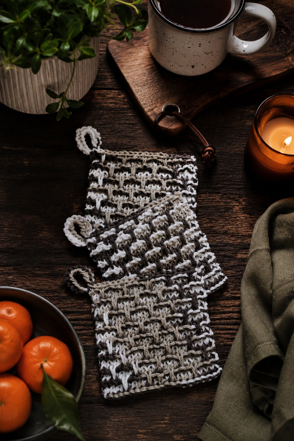 knit coaster kitchen decor knittgin pattern easy farmhouse Lodge Coaster