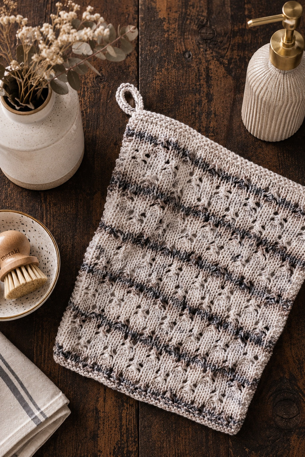 lace knit tea towel knitting pattern modern kitchen decor easy knit Lakeside Towel