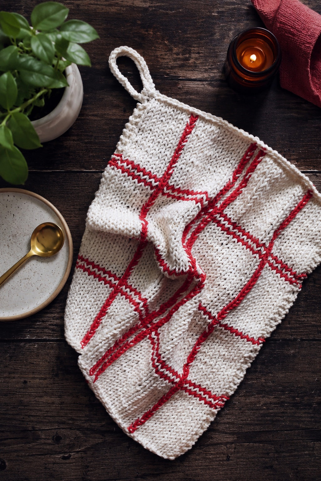 plaid knit tea towel knittign pattern tartan kitchen decor knit pattern Plaid Hand Towel