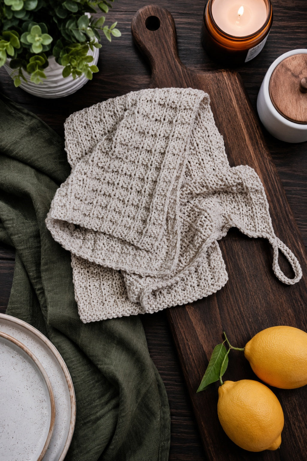 tea towel knitting pattern knit hand dowel dish kitchen decor farmhouse Sunlit Tea Towel