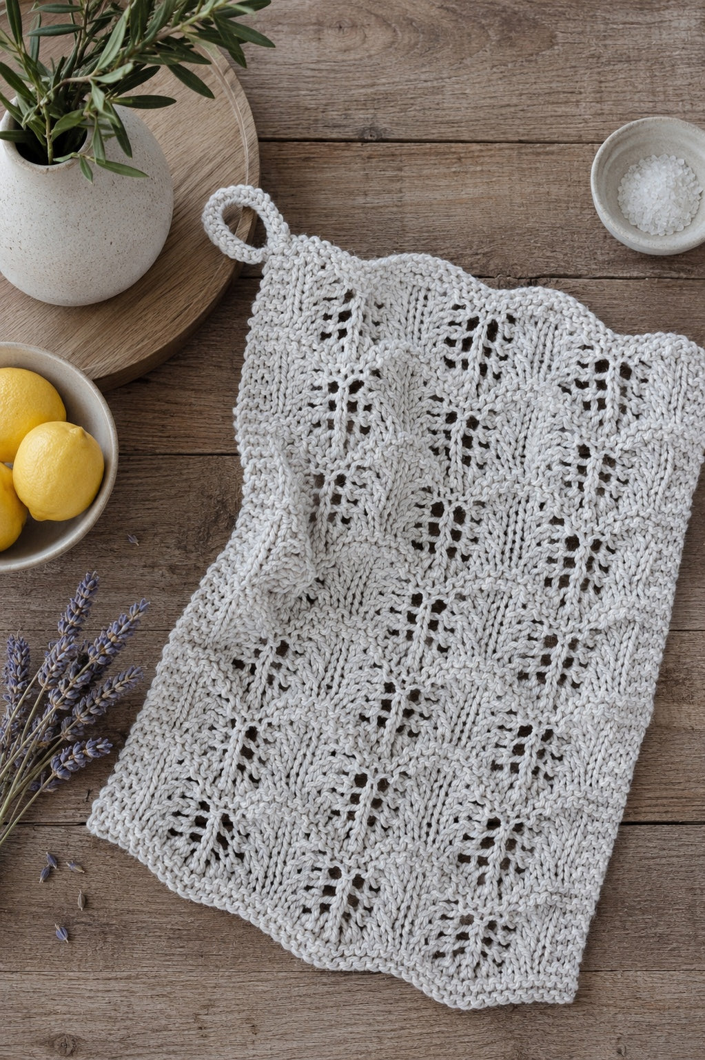 lace knit tea towel hand towel knitting pattern Windswept