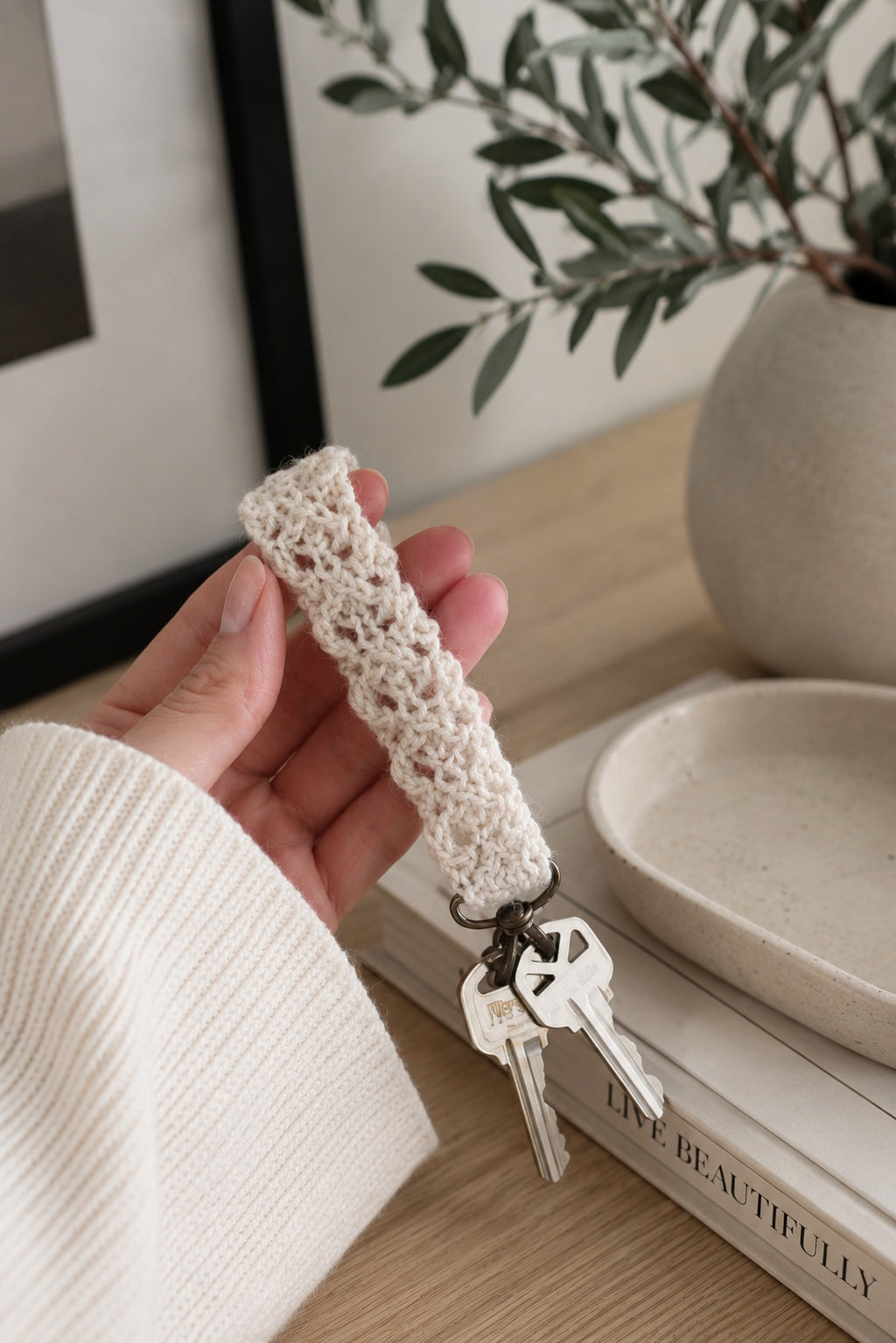 knit keychain knitting pattern lace knit key fob Coastal keychain