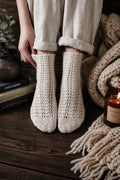 lace knit crew socks easy knitting pattern. knit women lace socks pattern rosehip socks