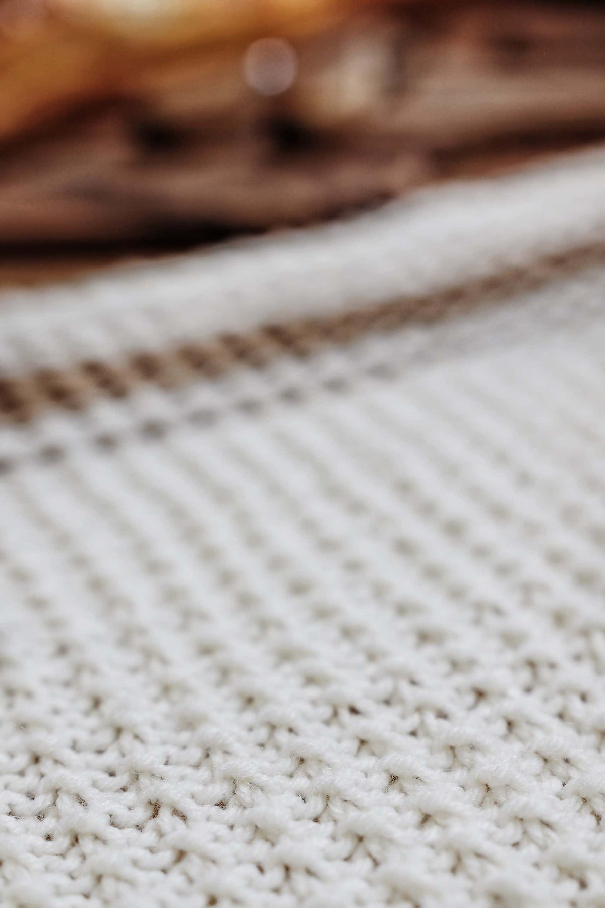Beginner-friendly tea towel knitting pattern showing striped farmhouse style design