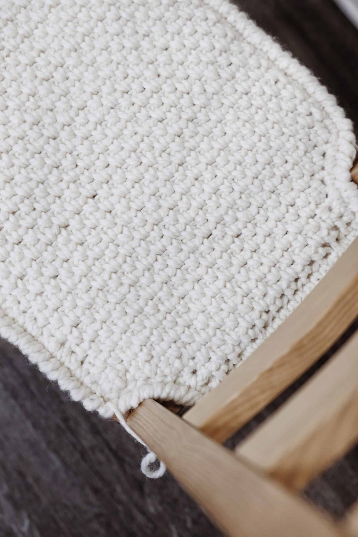 Beginner-friendly chair cushion crochet pattern detail showing double-thick seat and sleek modern edging