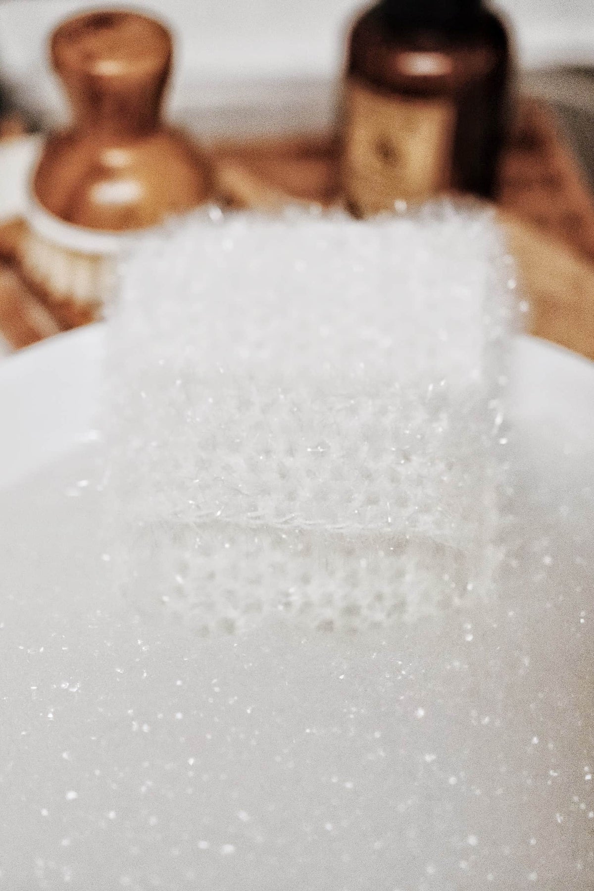 Sustainable crocheted kitchen sponge pattern showing thickness and scrubby texture