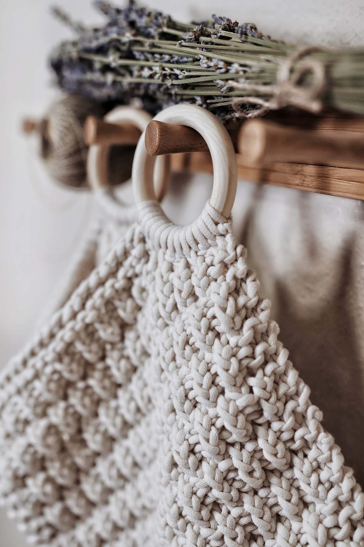 Close-up of vertical textured columns in Acre trivet knitting pattern