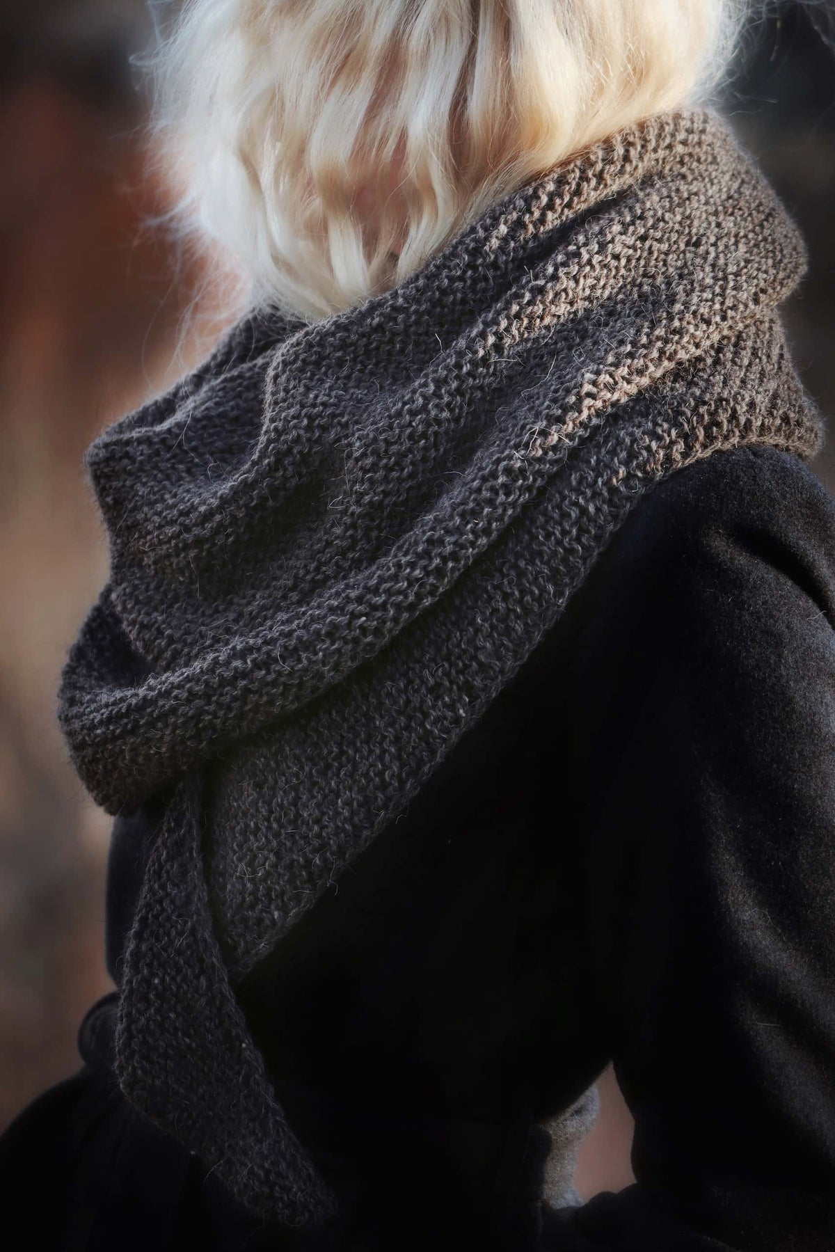 Close-up of Canyon Scarf knitting pattern texture in plush worsted weight yarn