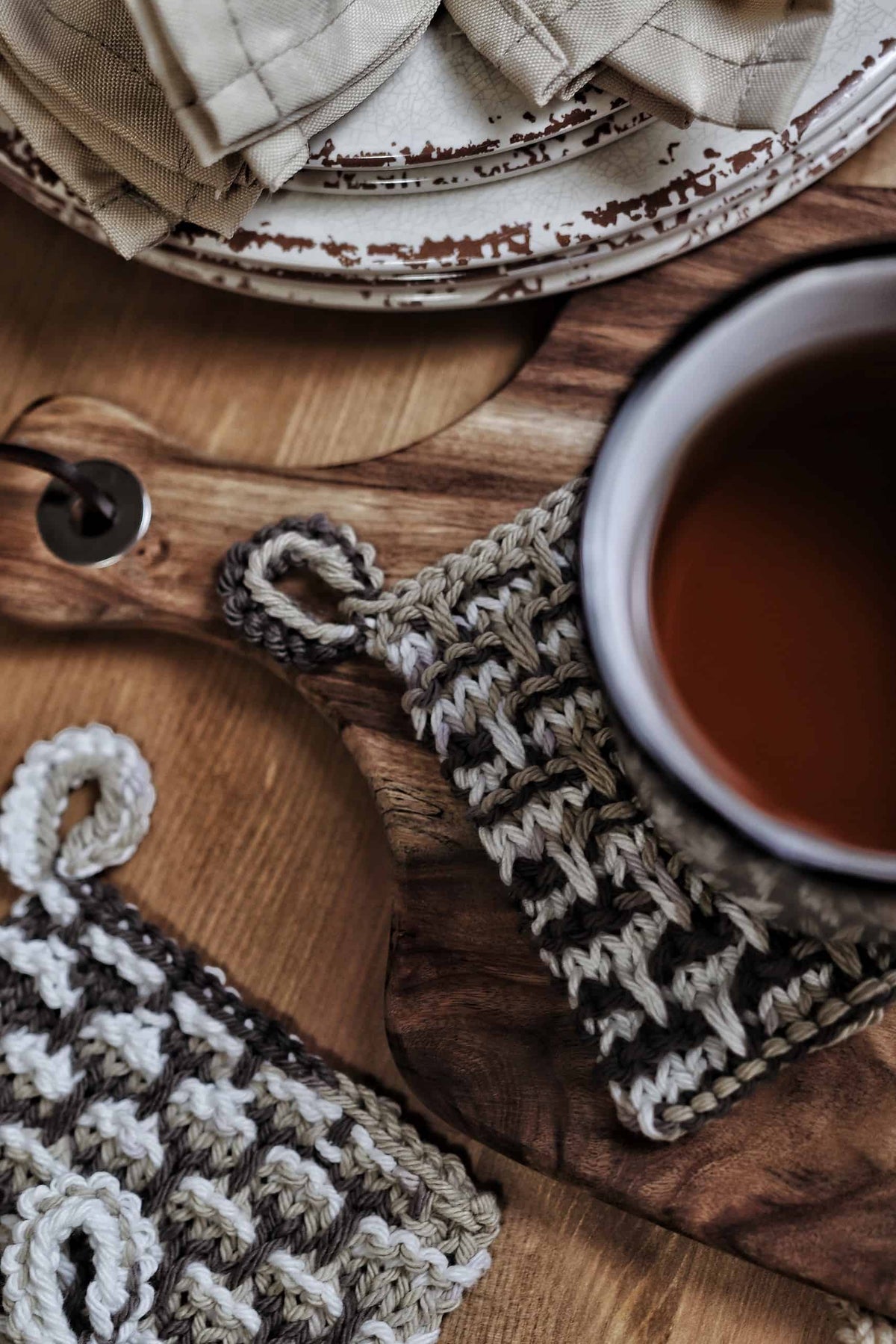 Lodge coaster knitting pattern flat lay displaying harmonious ridge texture