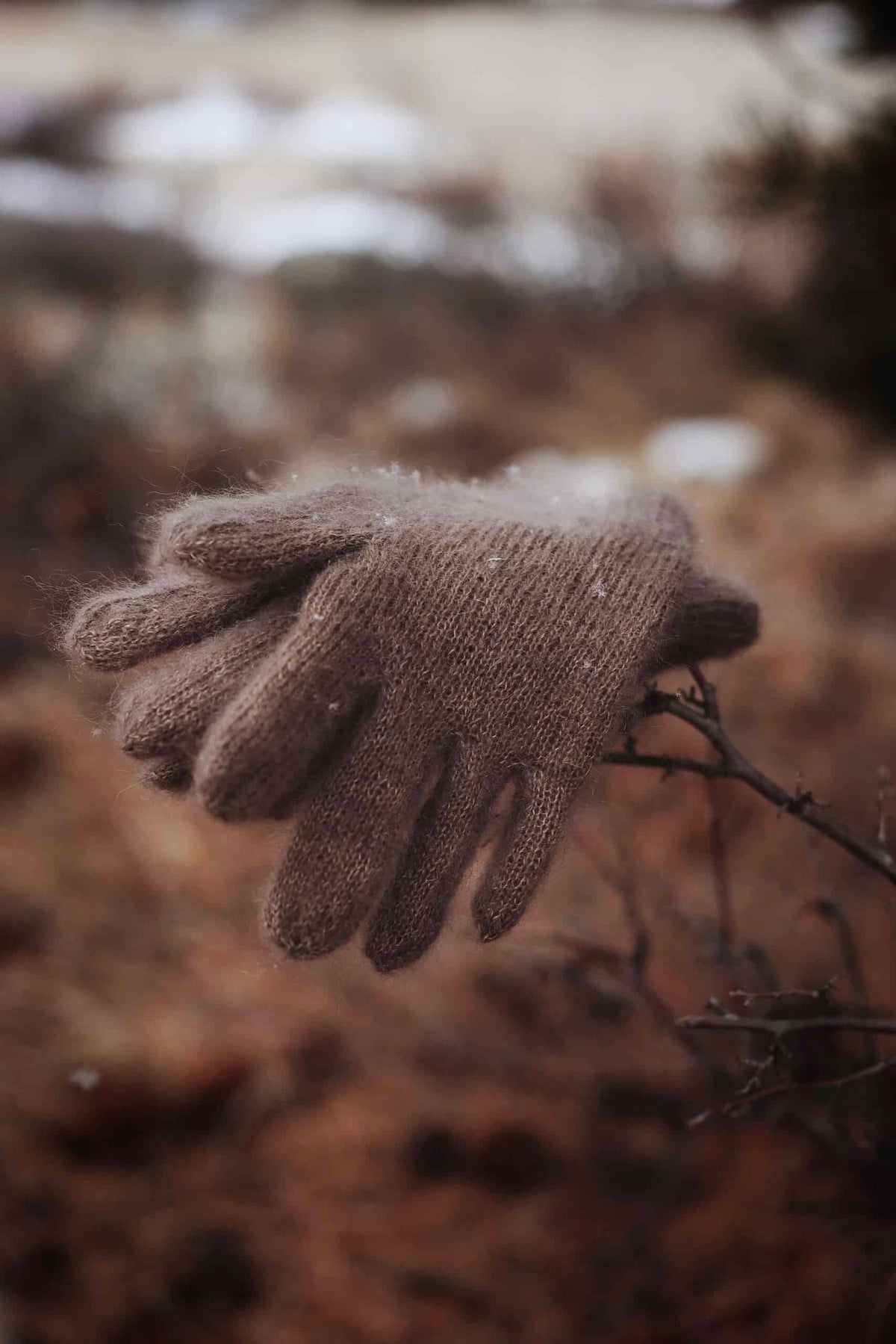 Detail of Cloud Gloves knitting pattern showing elegant fit and buttery soft mohair yarn texture