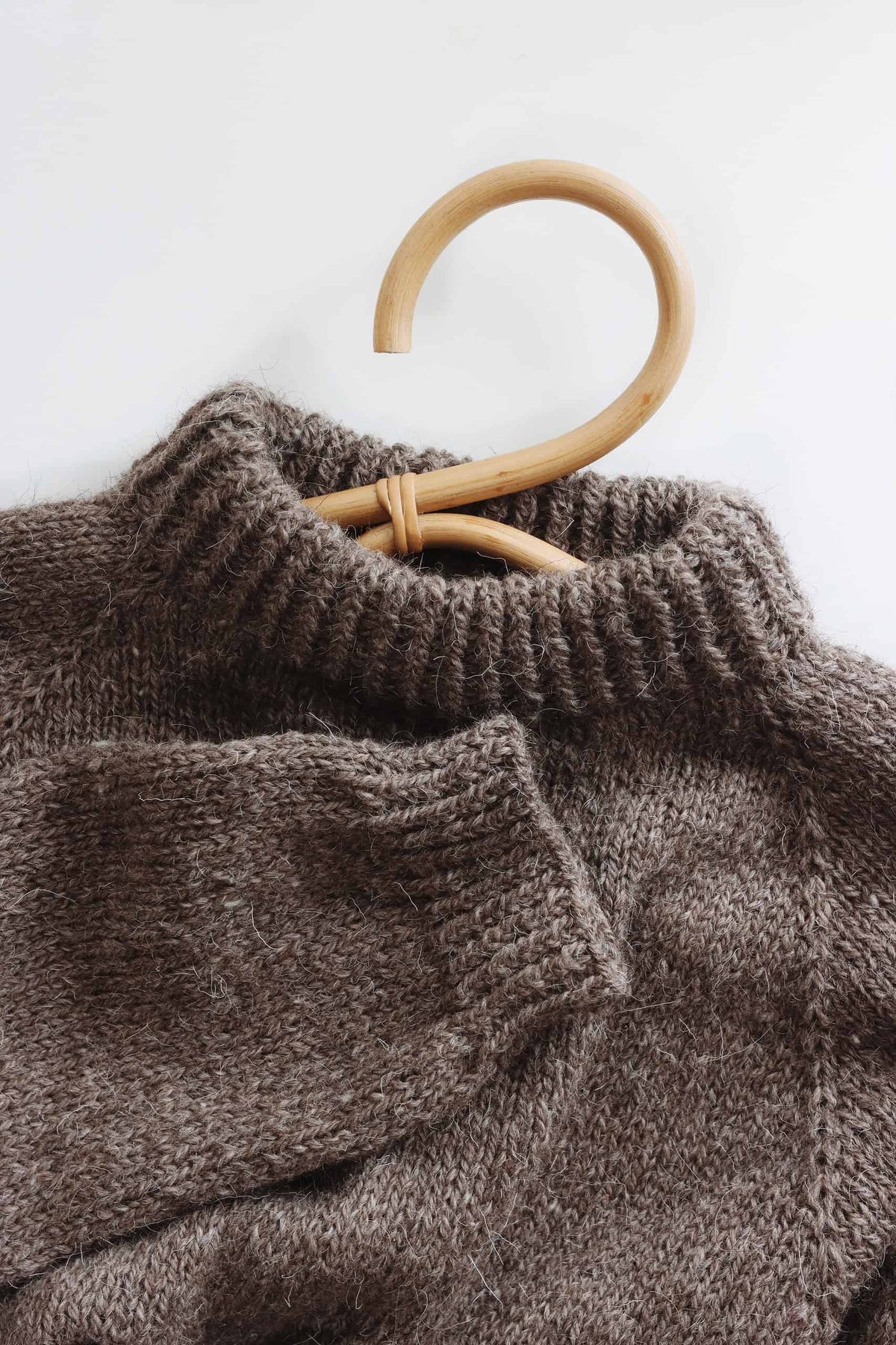 Close-up of luxurious double-knit neck on Weekend Sweater knitting pattern