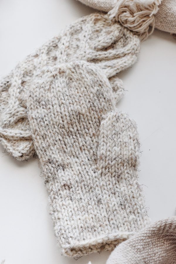 Cable knit mittens pattern detail showing intricate stitch definition