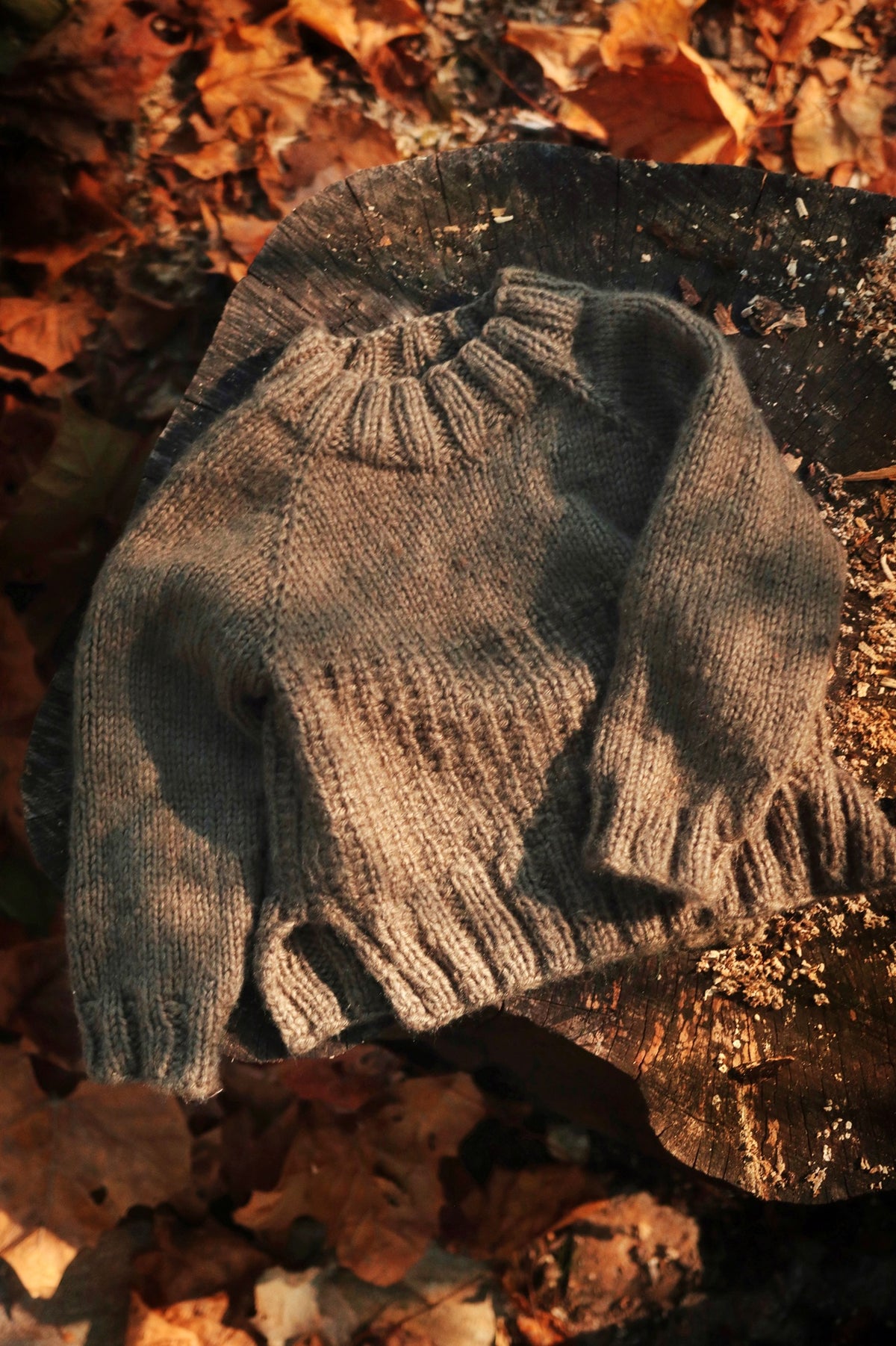 Child wearing cream raglan sweater with ribbed collar and cuffs - Sapling Sweater knitting pattern by Darling Jadore
