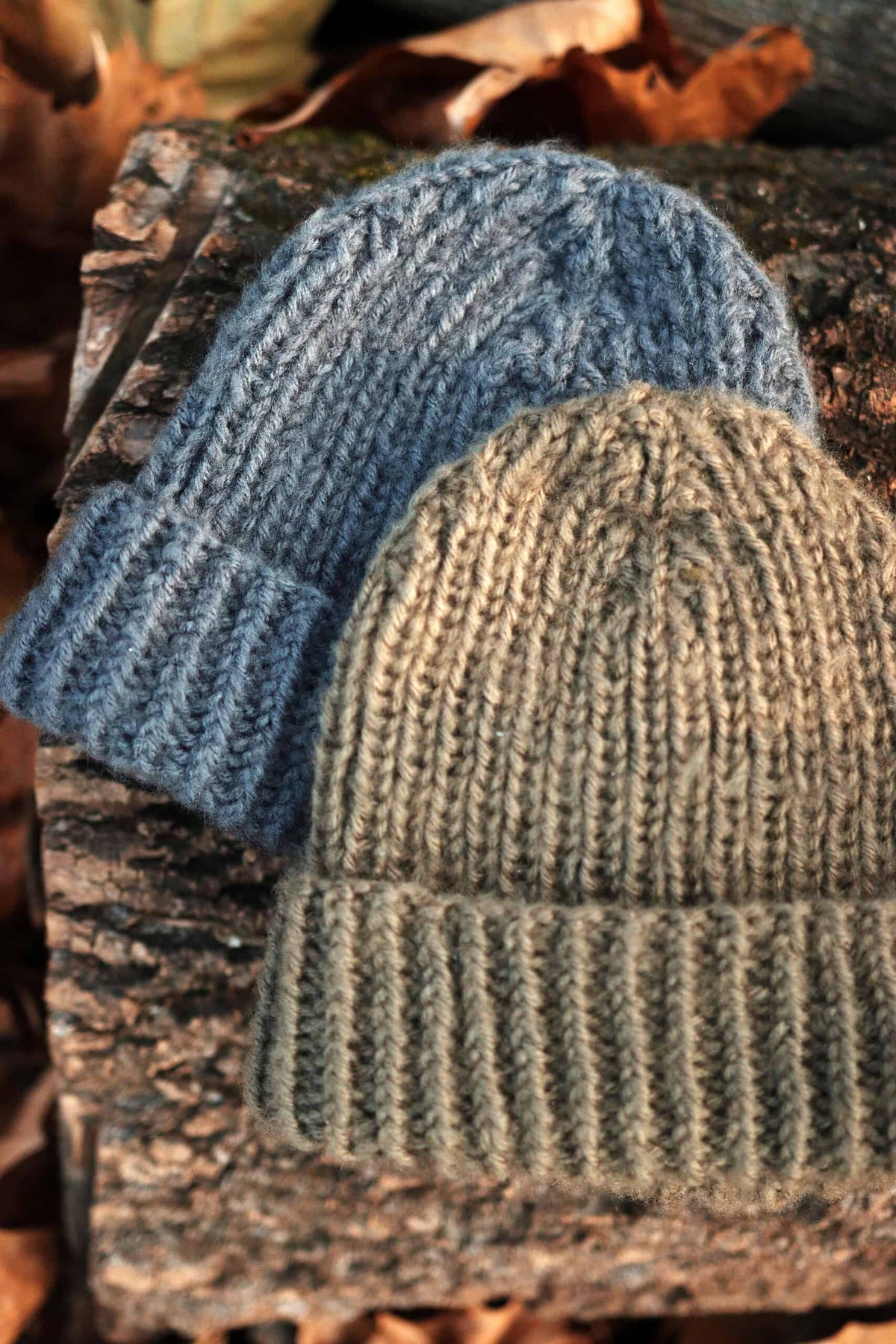 The Sprout Beanie pattern showing stretchy ribbed texture and warm fold-up brim