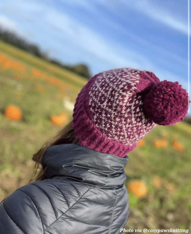 Dewdrop Beanie stranded colorwork knitting pattern detail view