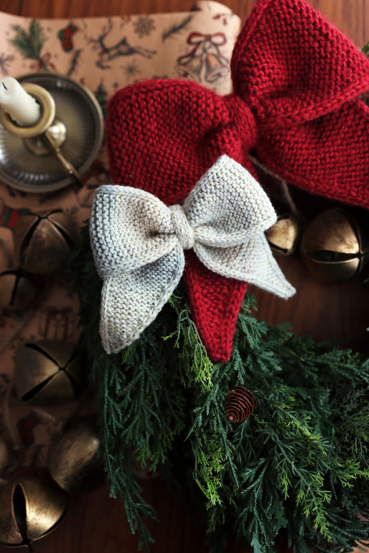 Easy knit bow pattern showing soft sculptural shape and classic design