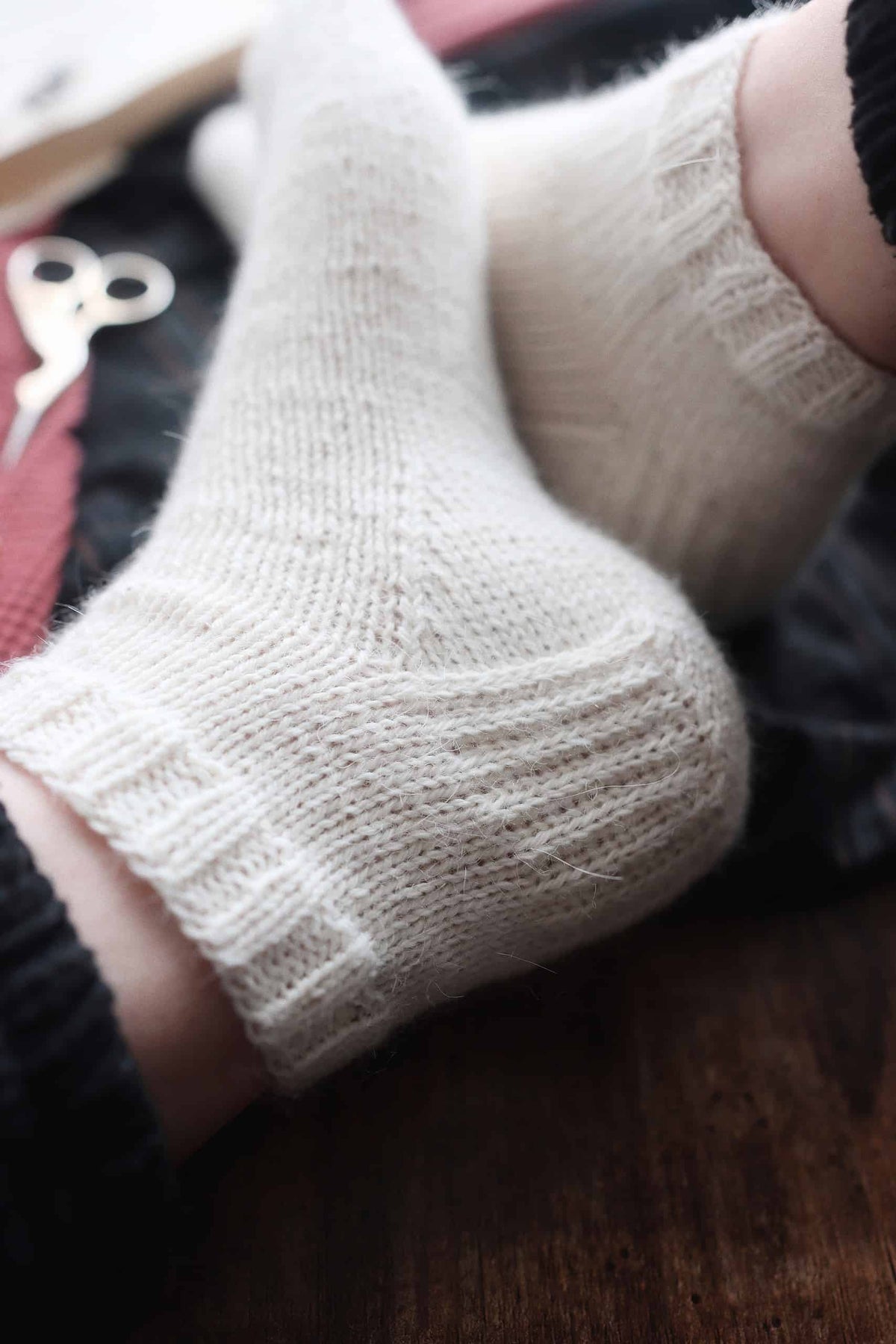 Easy knit ankle socks pattern showing heel construction and stockinette body
