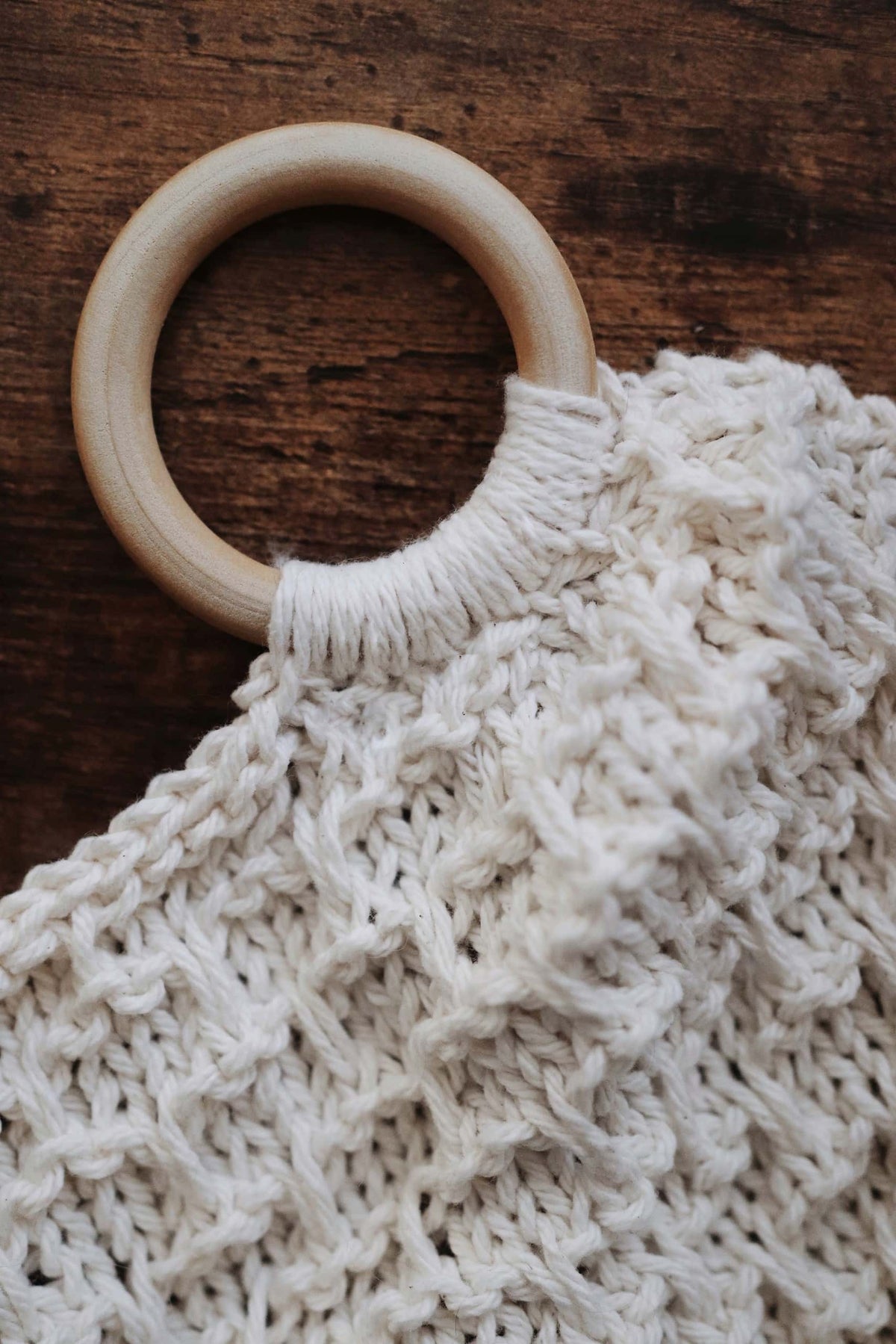 Close-up of textured ridge stitch detail in Cliffside hand towel knit pattern