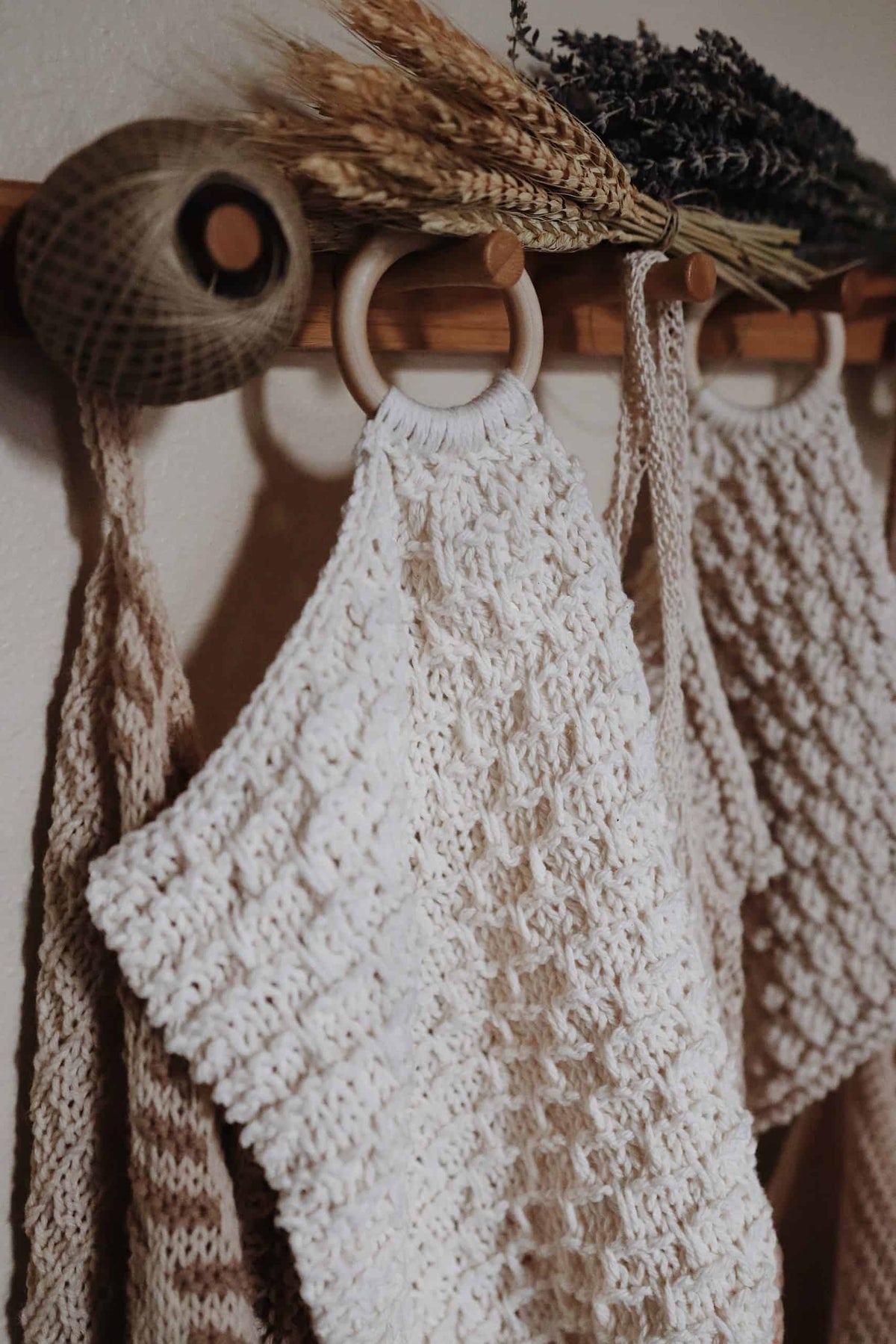 Eco-friendly knit hand towel pattern displayed flat showing full texture