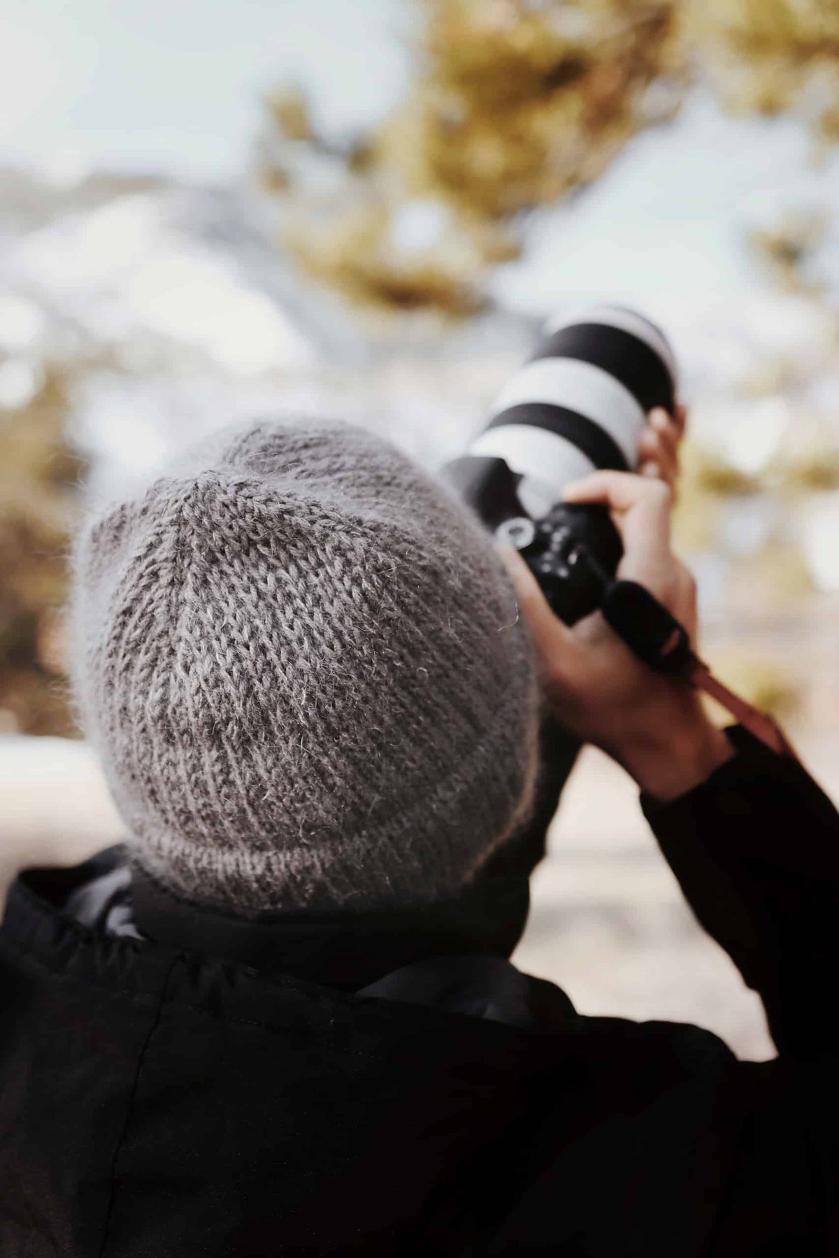 Close up detail of double brim beanie knitting pattern showing classic ribbed texture and mohair warmth
