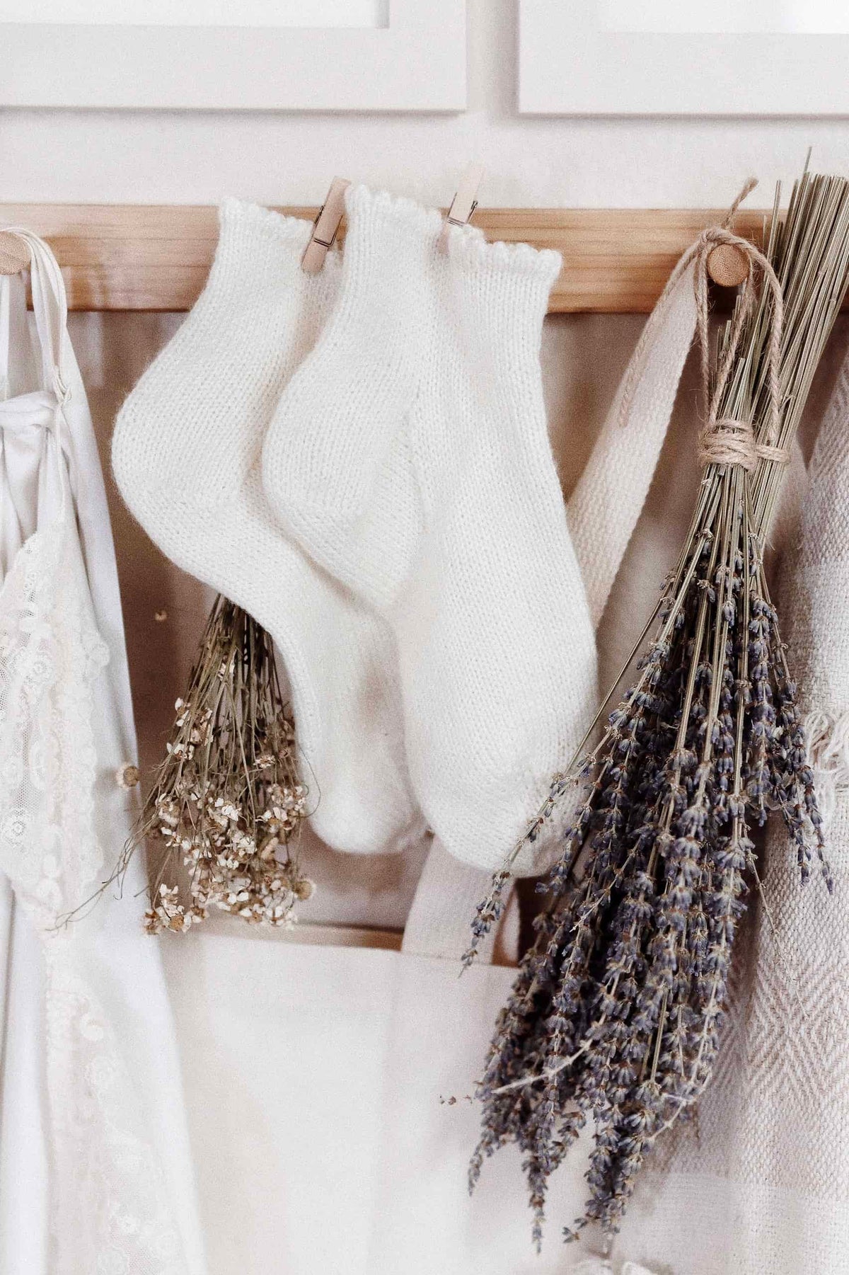 Close up of classic knit socks with sweet ruffle cuff detail