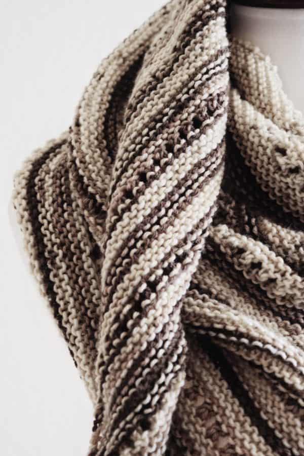 Tiramisu Shawl knitting pattern styled with minimalist outfit showing versatile layering