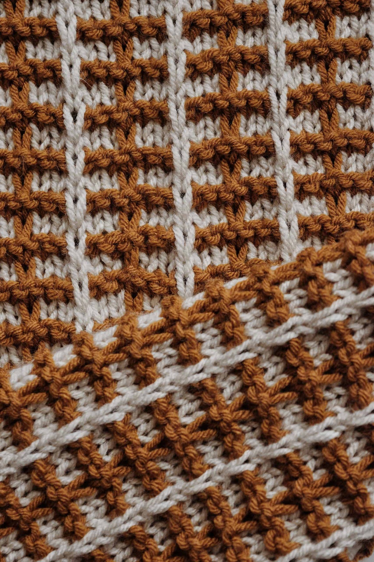 Harvest cowl pattern showing full drape and mosaic stitch texture