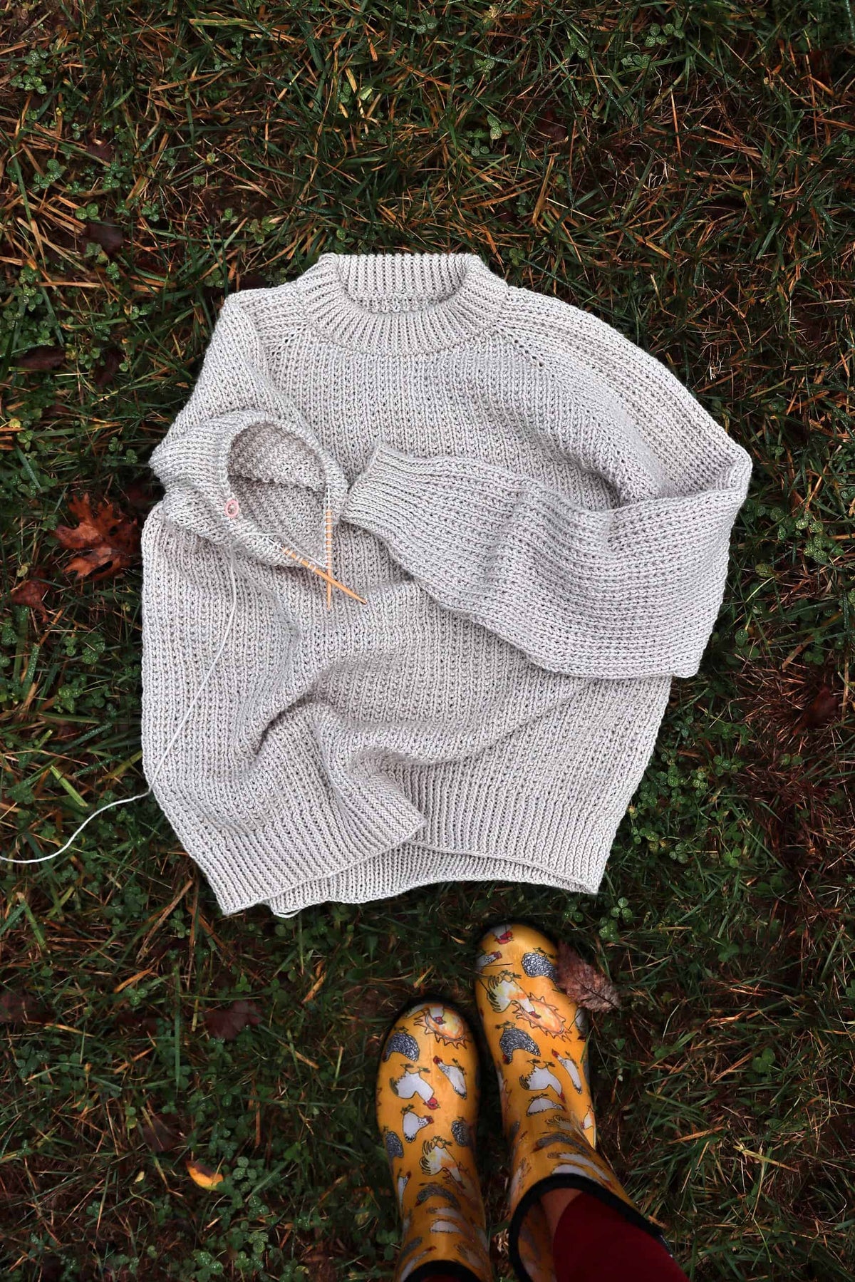 Close-up of Hawthorn Sweater textured stitch detail - DK weight knitting pattern