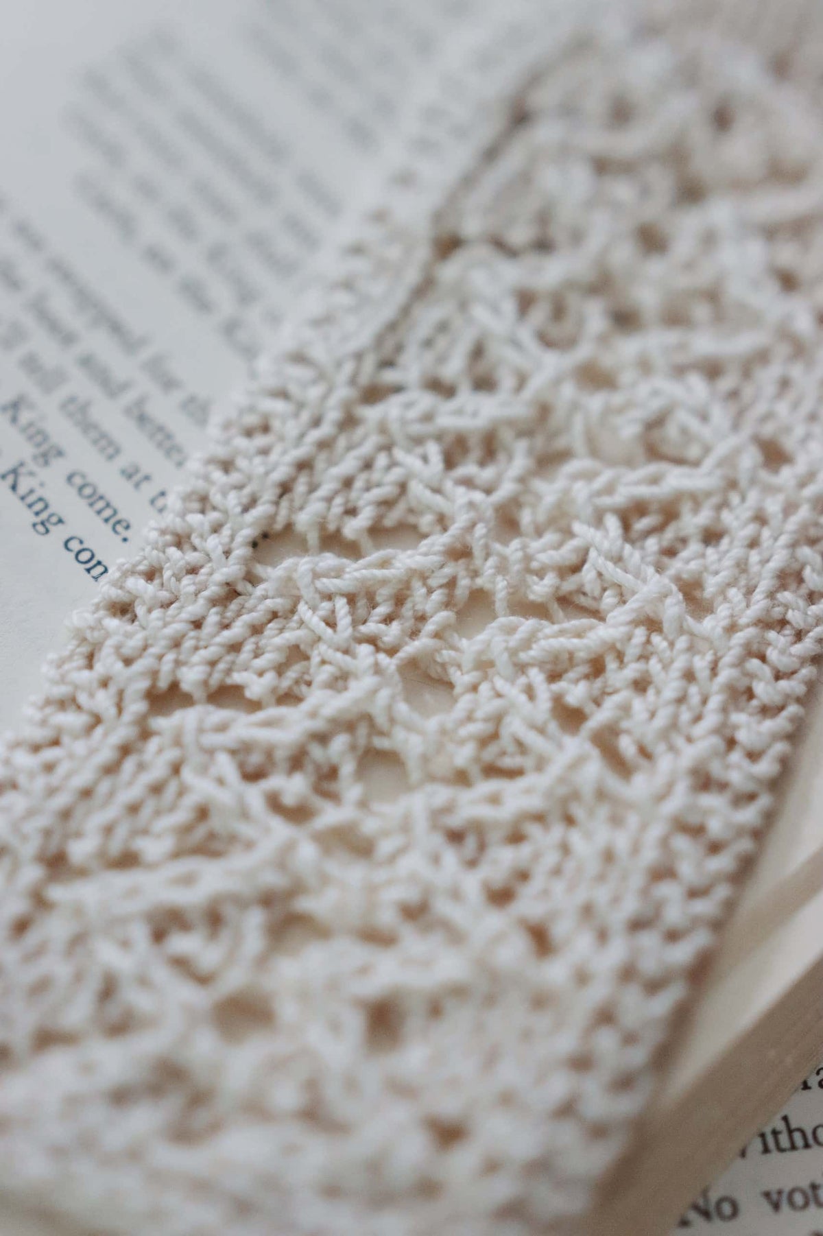 Elegant knit lace bookmark pattern with romantic vintage cascading design