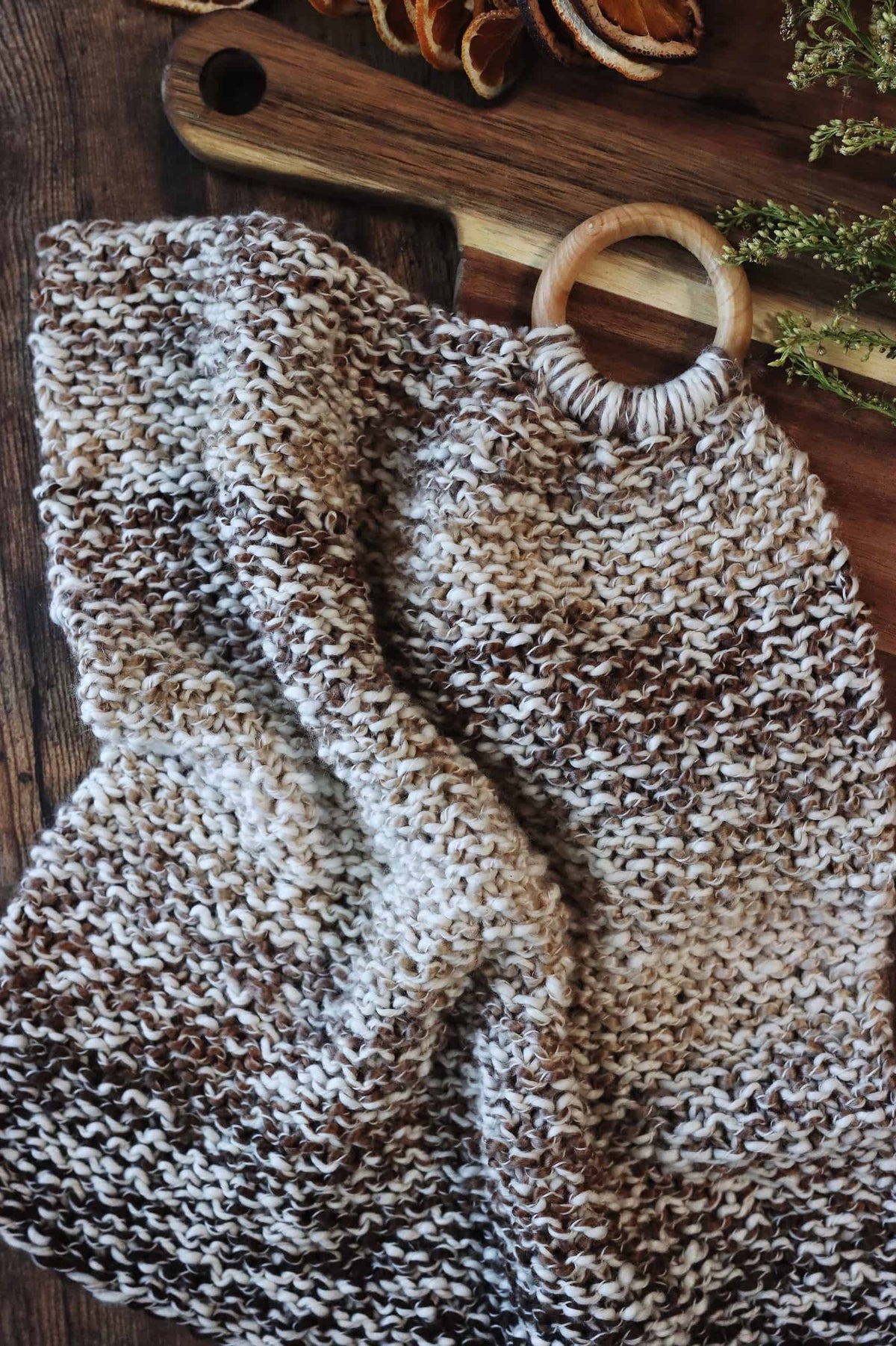 Cobblestone hand towel knitting pattern with classic garter stitch texture in soft cotton yarn