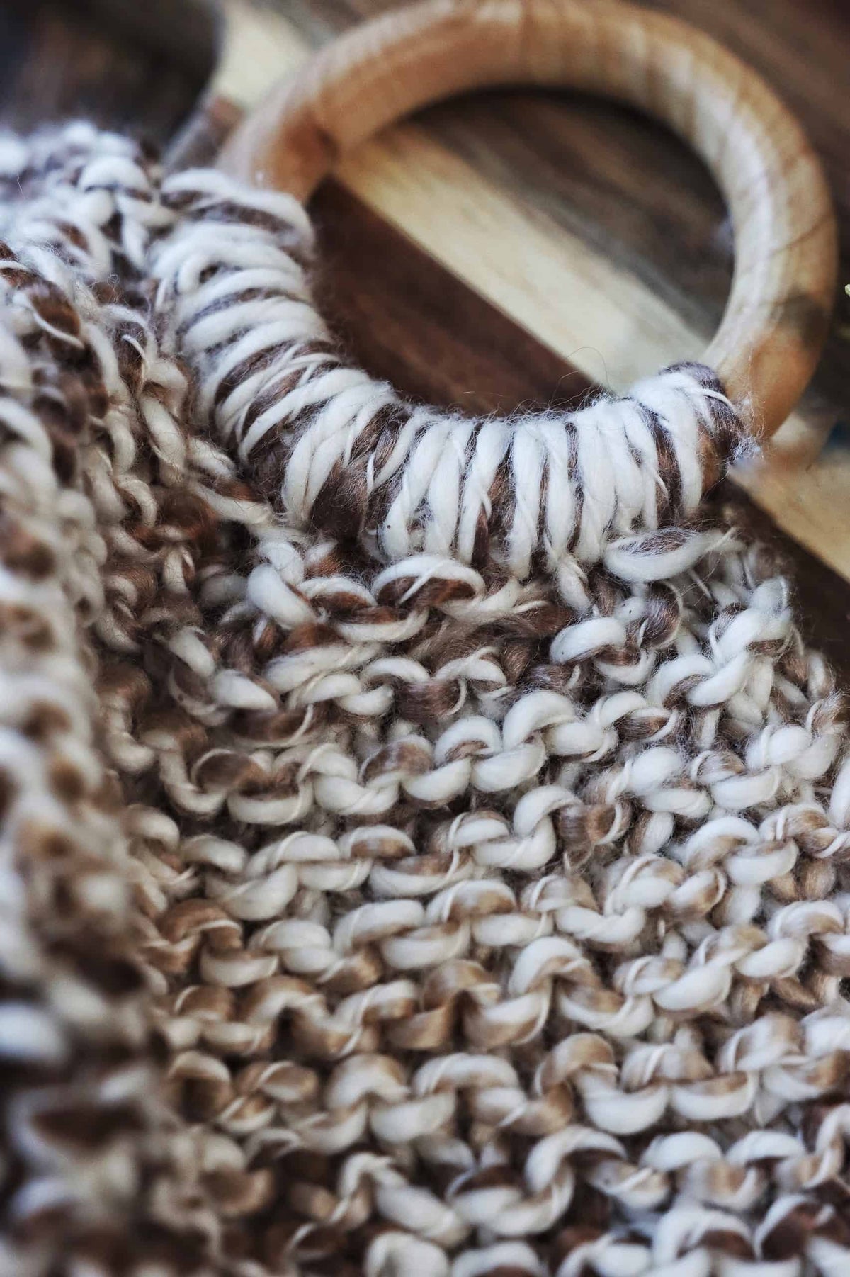 Close-up of garter stitch wave texture on knitted hand towel pattern