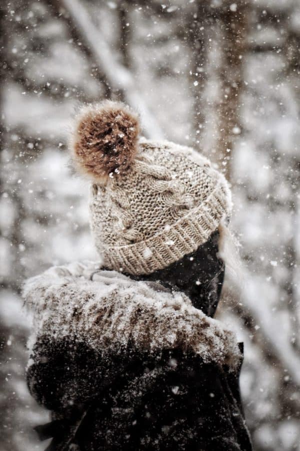 The Timber Beanie cable knit pattern worn showing fit and texture of finished intermediate knitting project