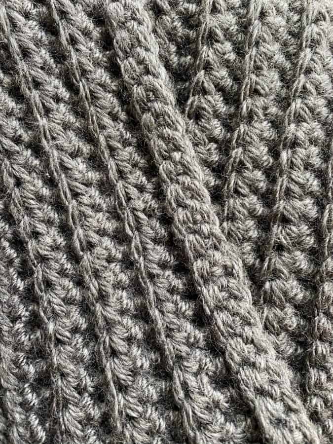Classic rectangular crochet scarf with ribbed stitches, The Halston Scarf pattern detail
