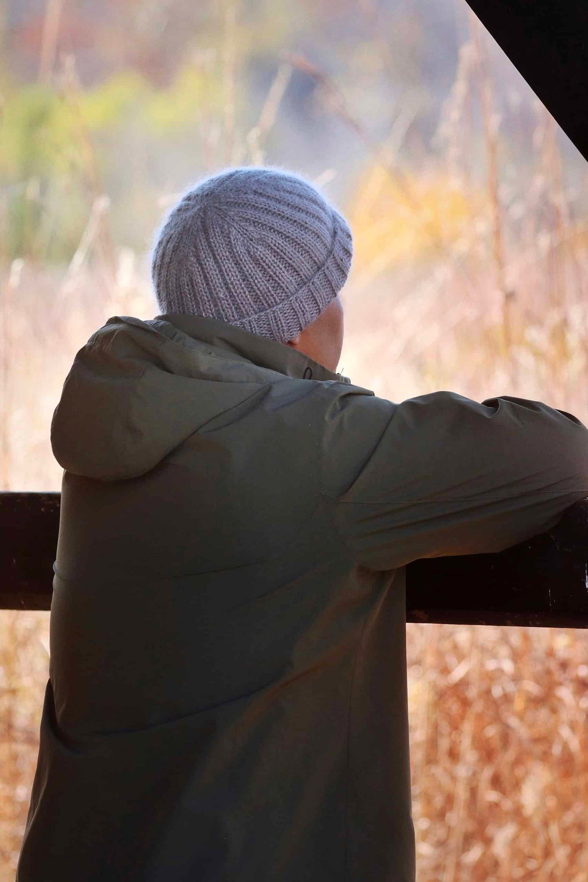 Beginner-friendly men's beanie pattern with cozy mohair halo and classic fit