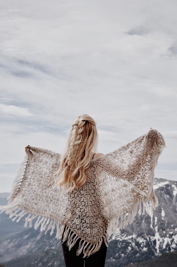 Close-up of Estonian lace detail in Calyx shawl knitting pattern