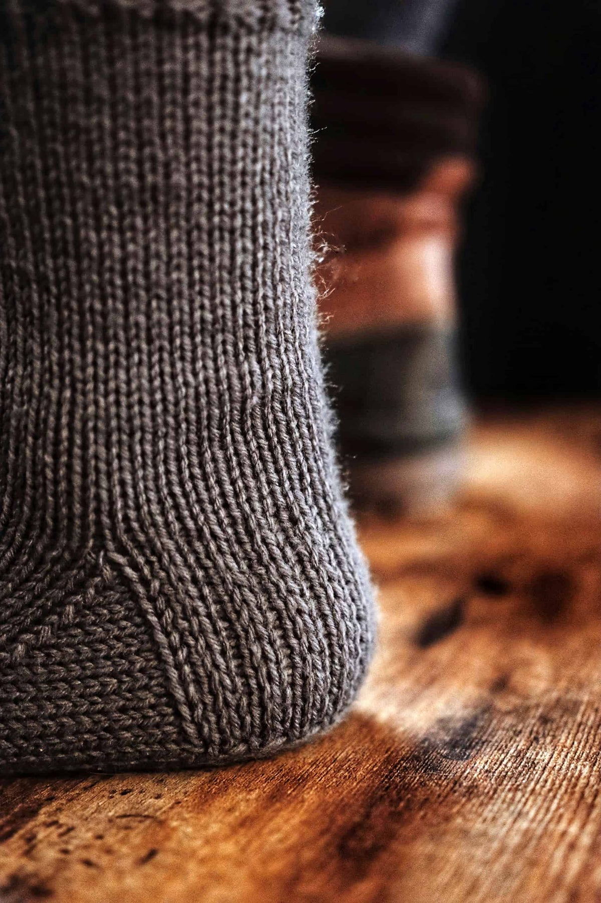 Detail of durable reinforced heel on hand knit boyfriend socks - mens sock knitting pattern