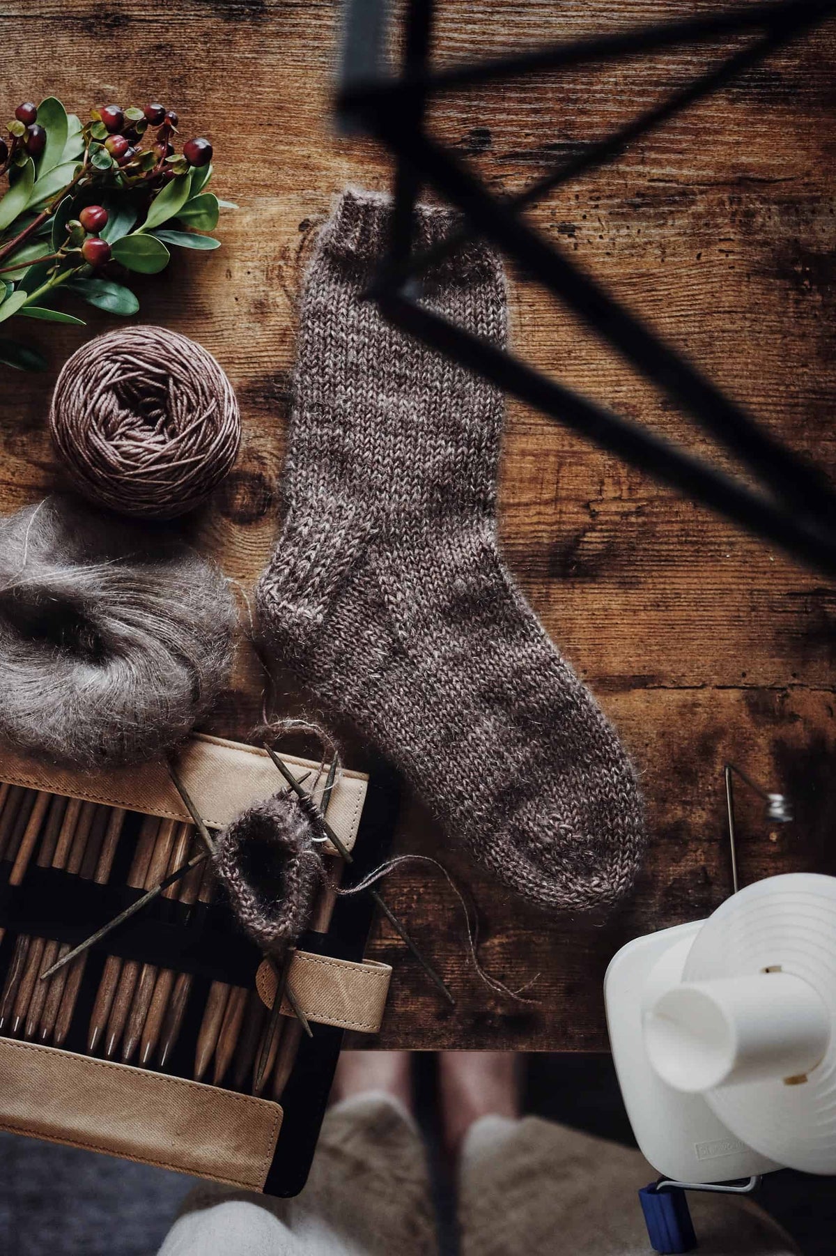 Close-up of buttery soft feather socks showing dreamy mohair halo and elegant knit texture
