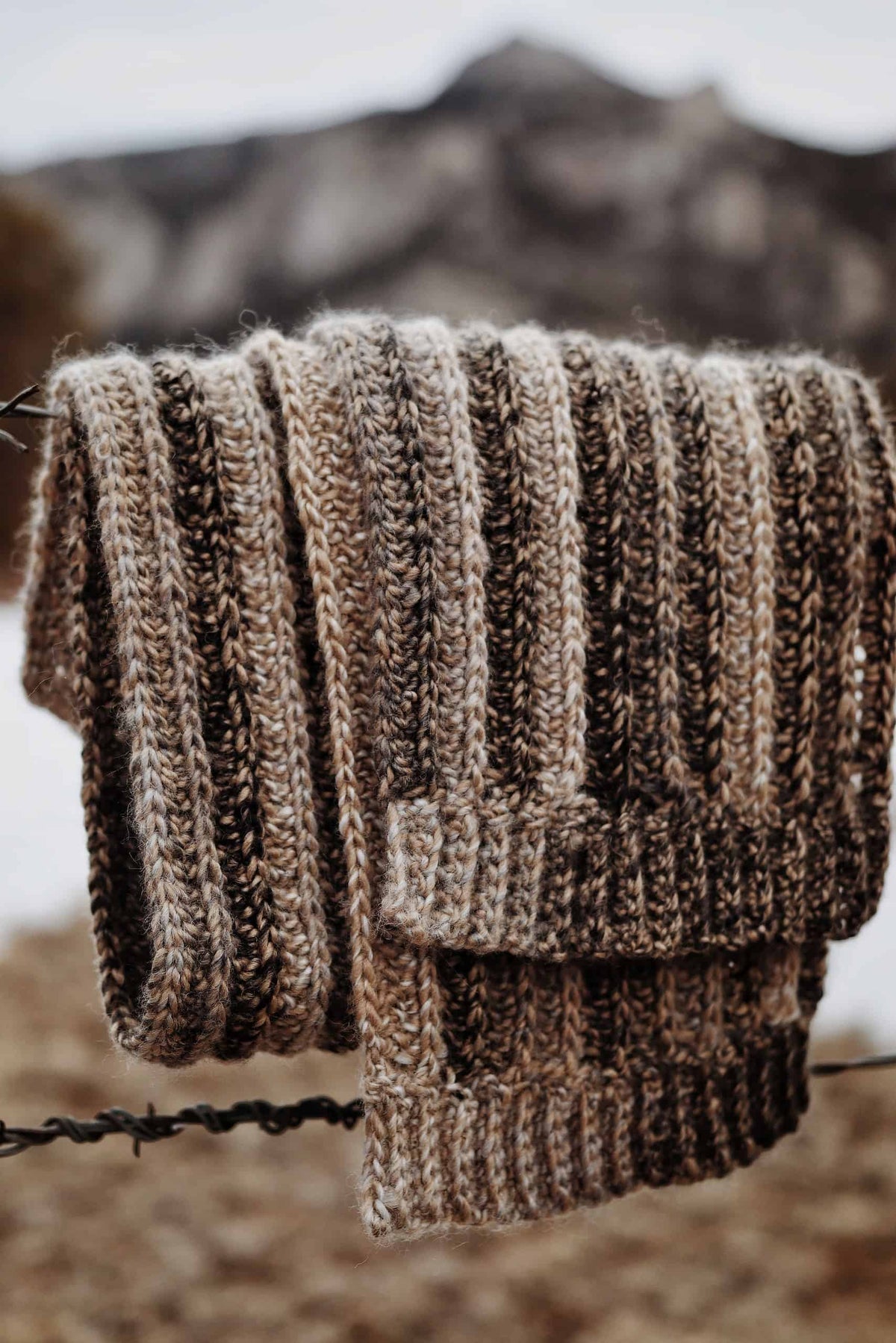 Classic mens ribbed crochet scarf with vertical texture detail close up